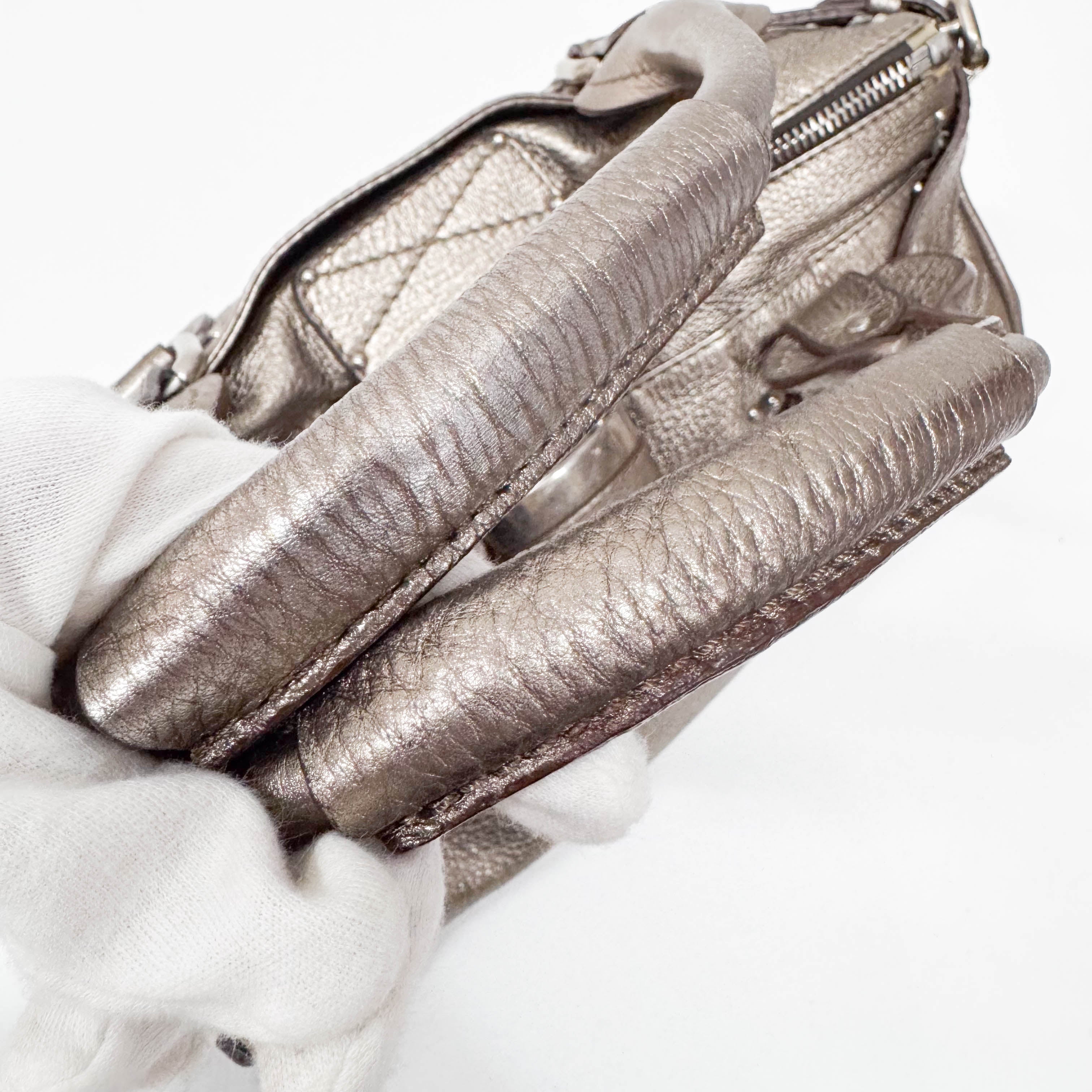 Paddington Silver Calfskin Leather Shoulder Bag