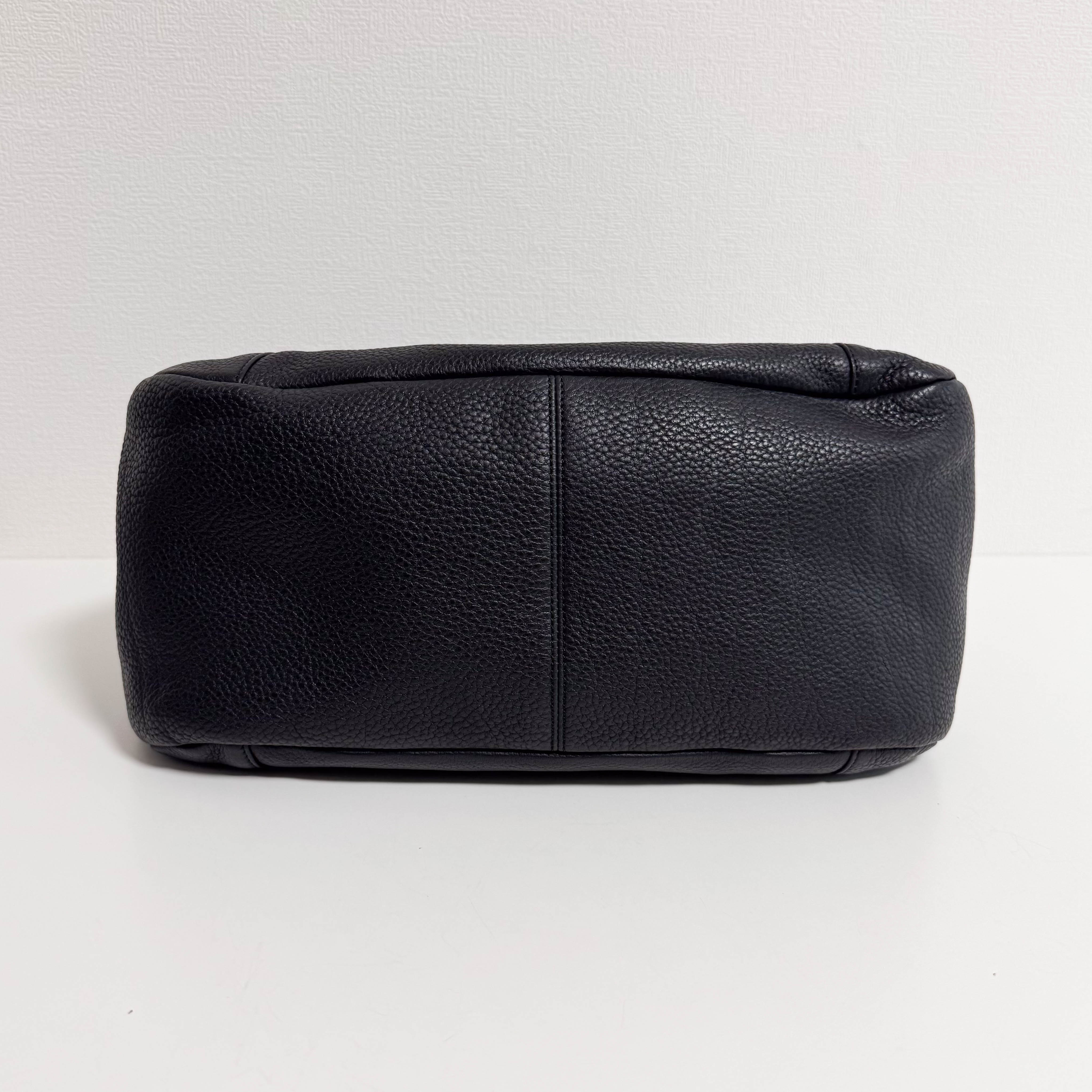 Black Pebbled Leather Handle Bag with Padlock