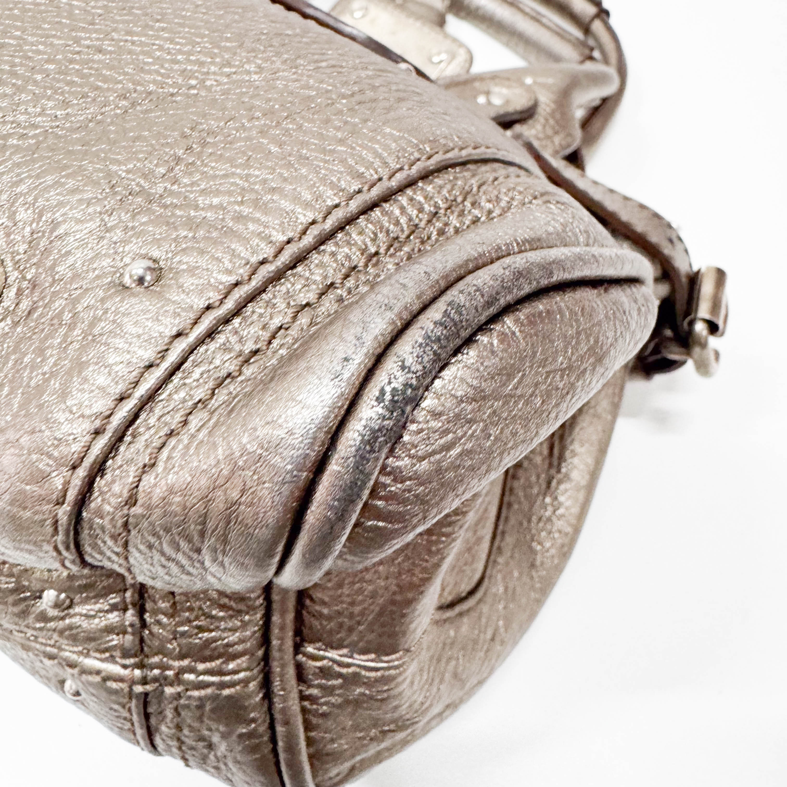 Paddington Silver Calfskin Leather Shoulder Bag