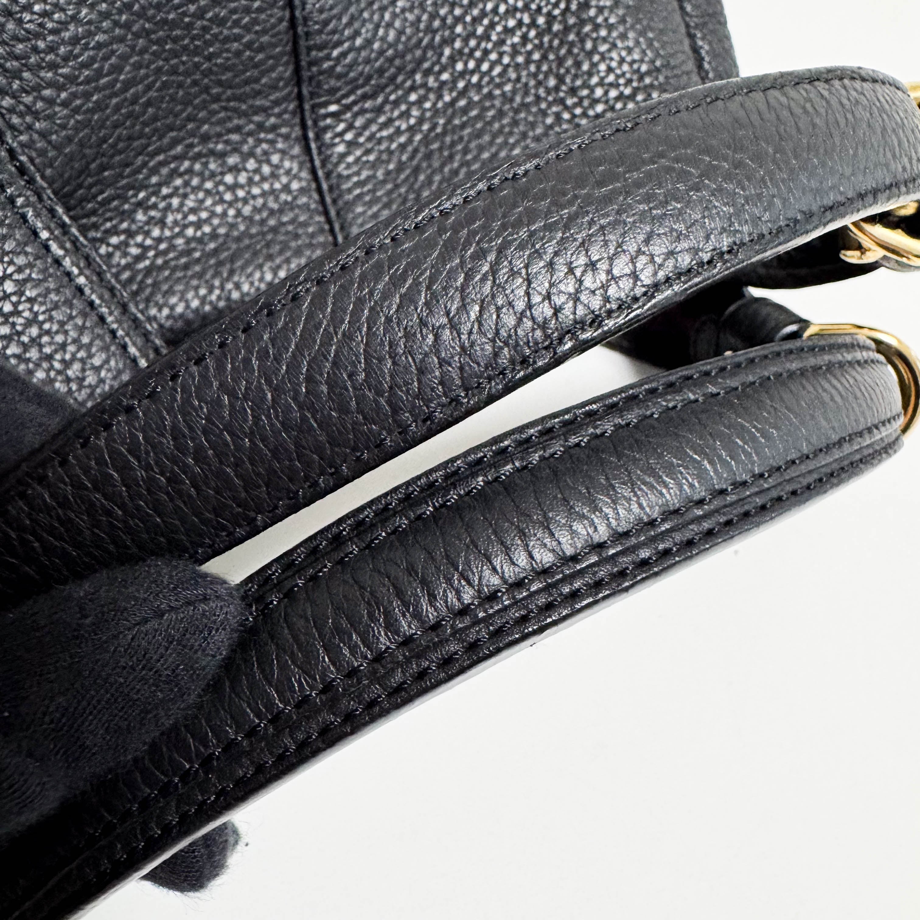 Black Pebbled Leather Handle Bag with Padlock
