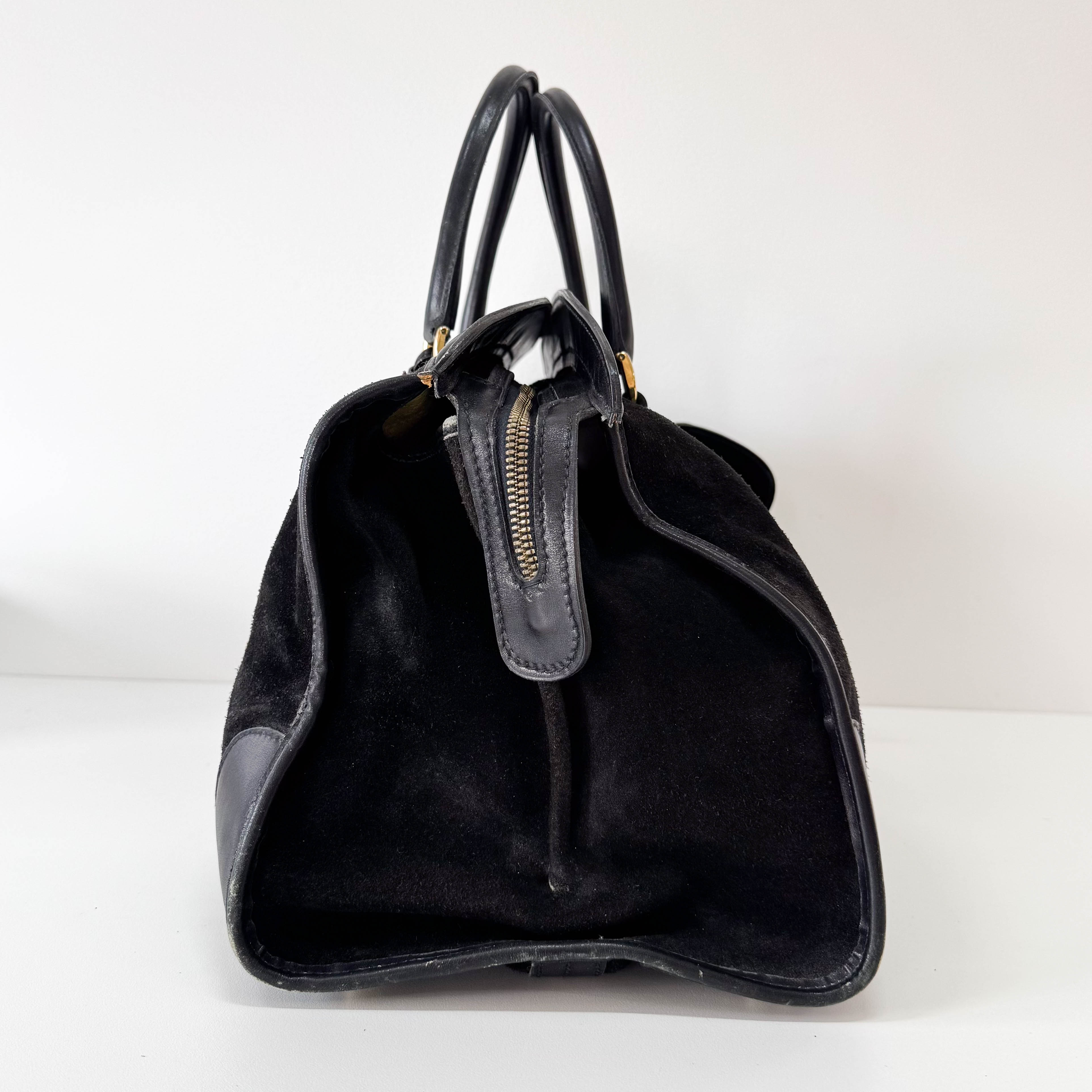 Sherry Black Suede Boston Bag