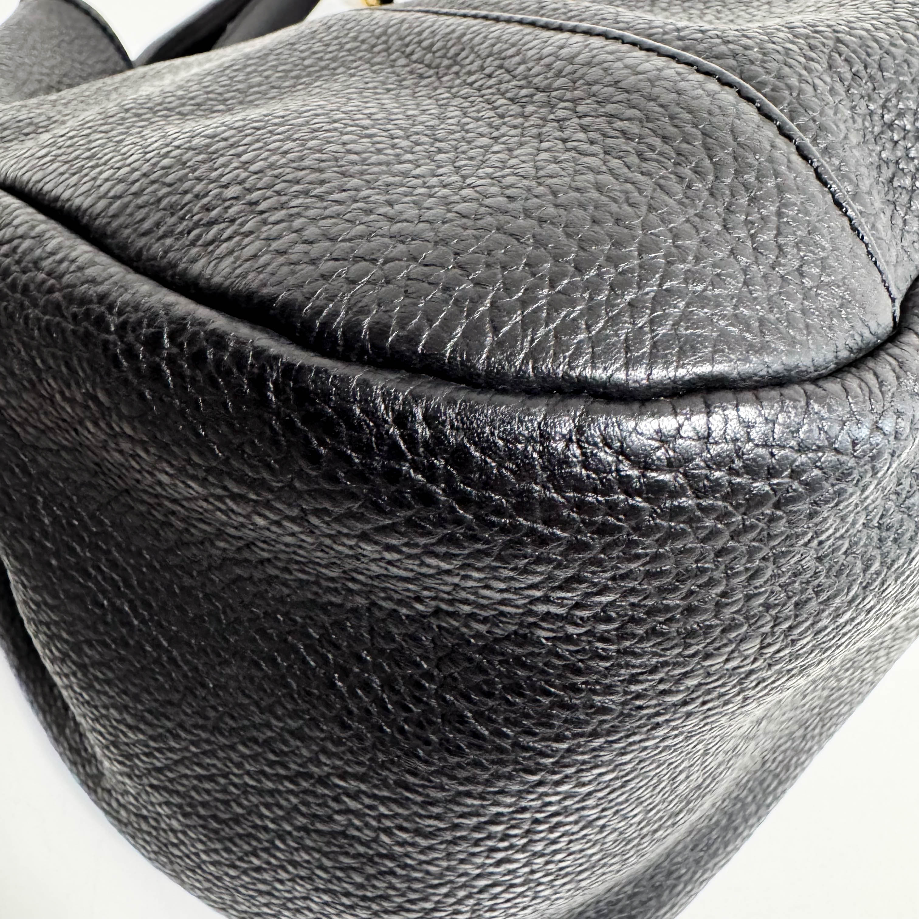 Black Pebbled Leather Handle Bag with Padlock