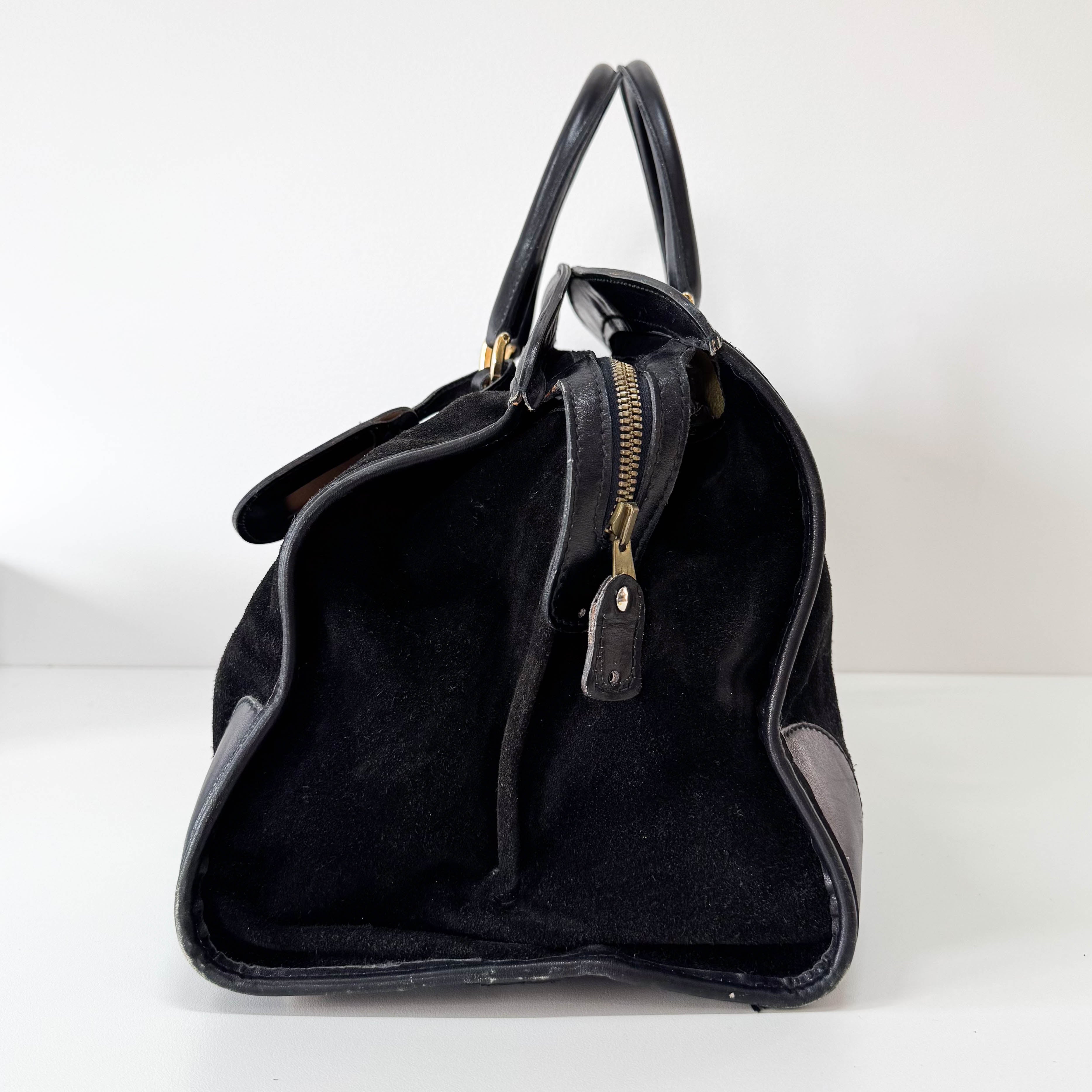 Sherry Black Suede Boston Bag