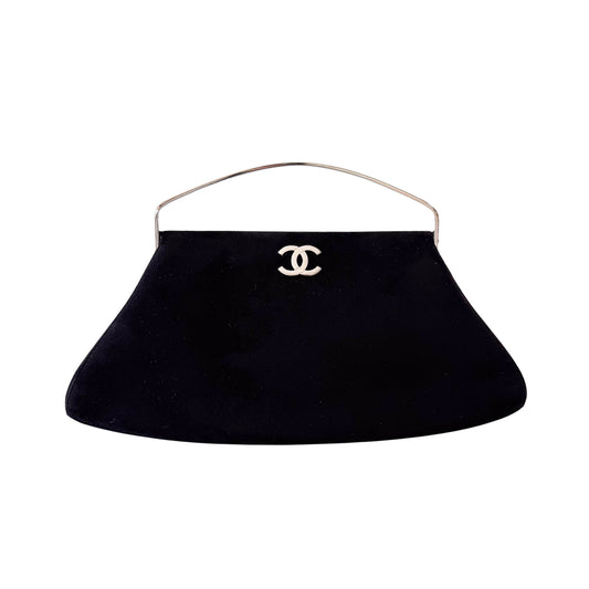 Black Suede Silver Metal Top Handle Bag