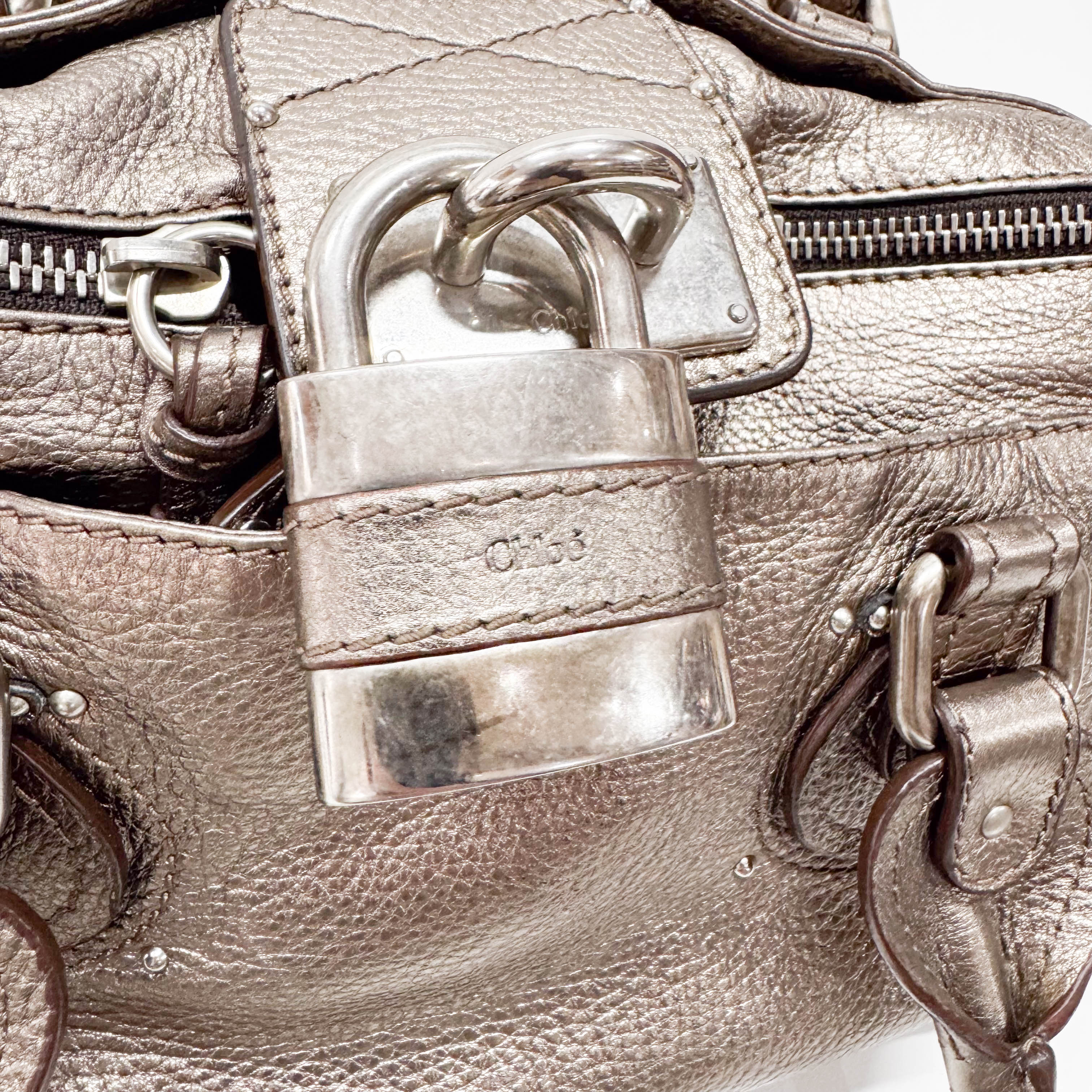 Paddington Silver Calfskin Leather Shoulder Bag