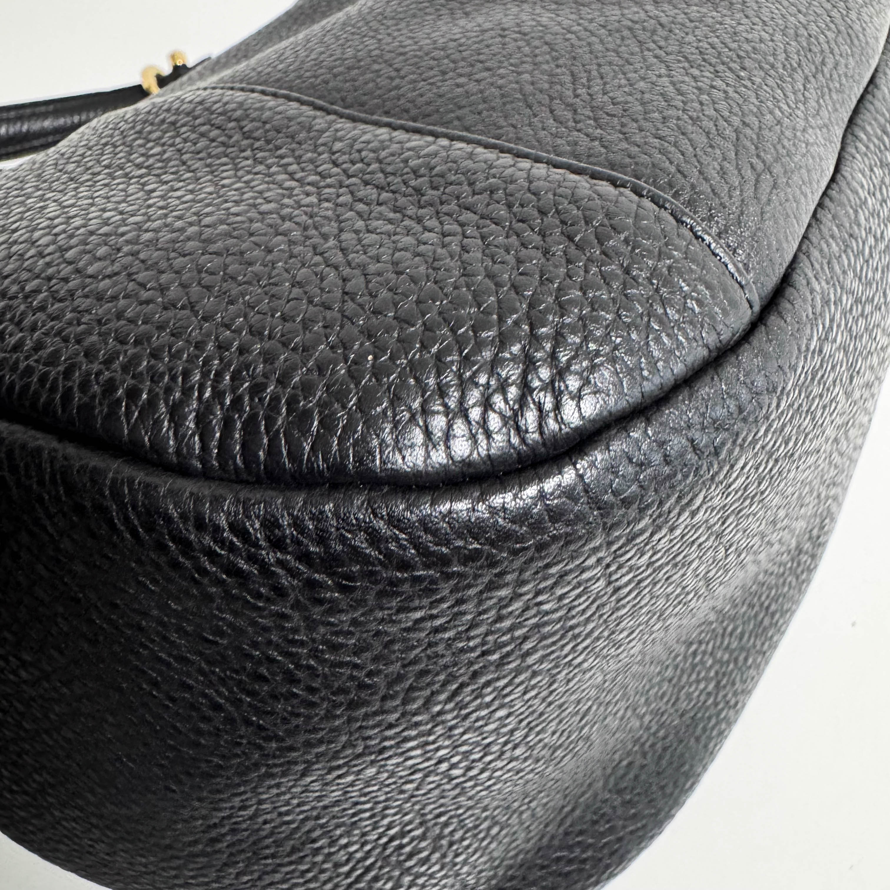 Black Pebbled Leather Handle Bag with Padlock