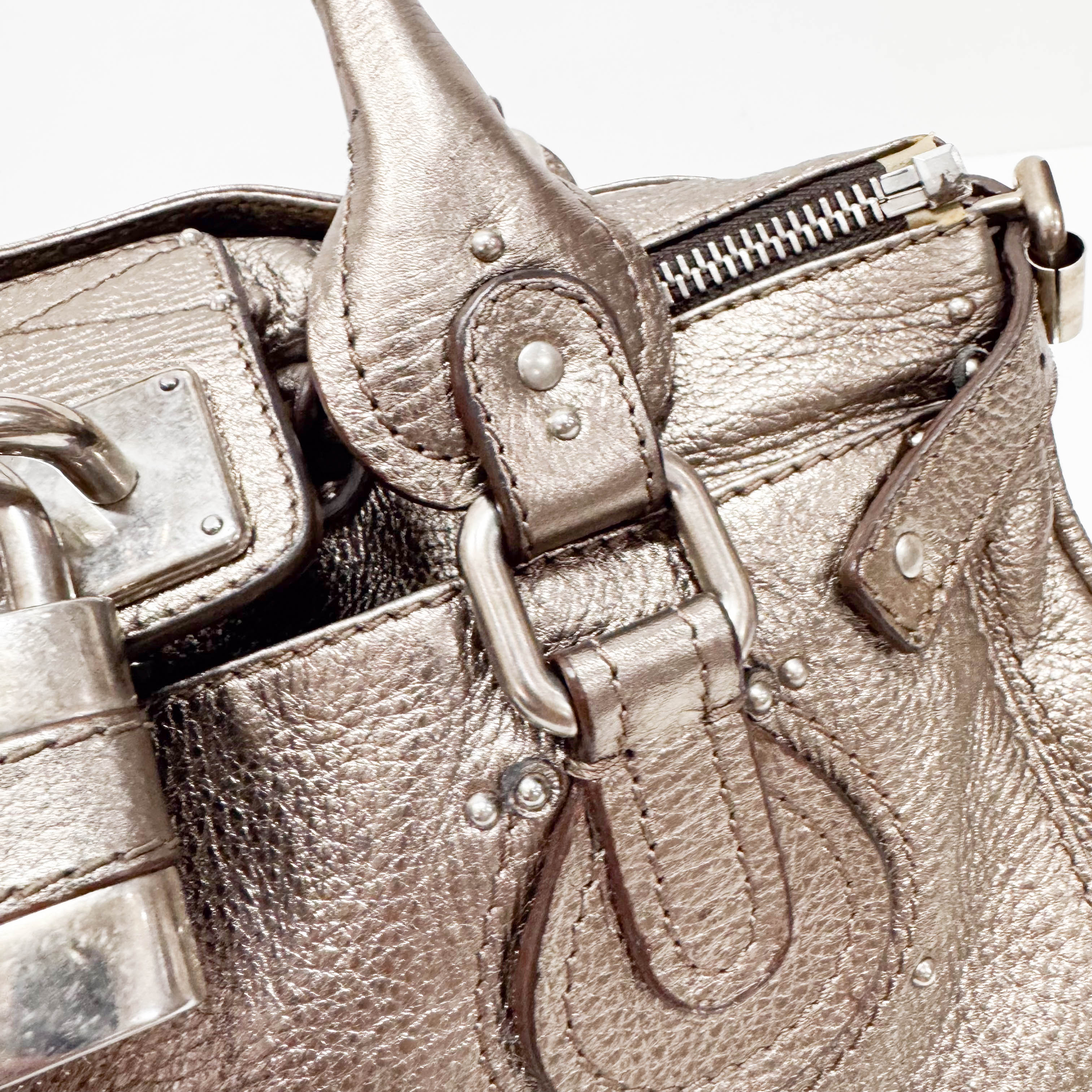 Paddington Silver Calfskin Leather Shoulder Bag