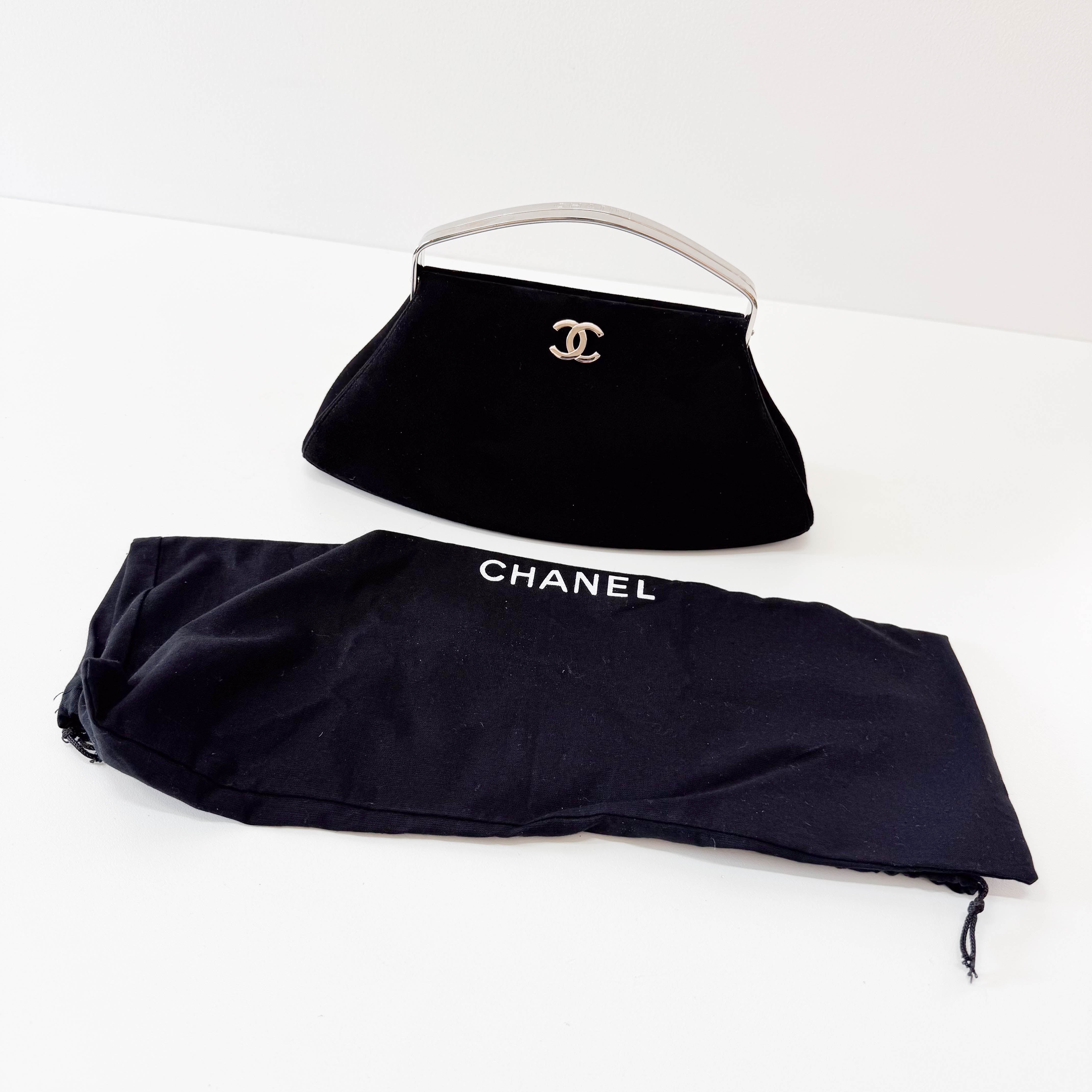 Black Suede Silver Metal Top Handle Bag