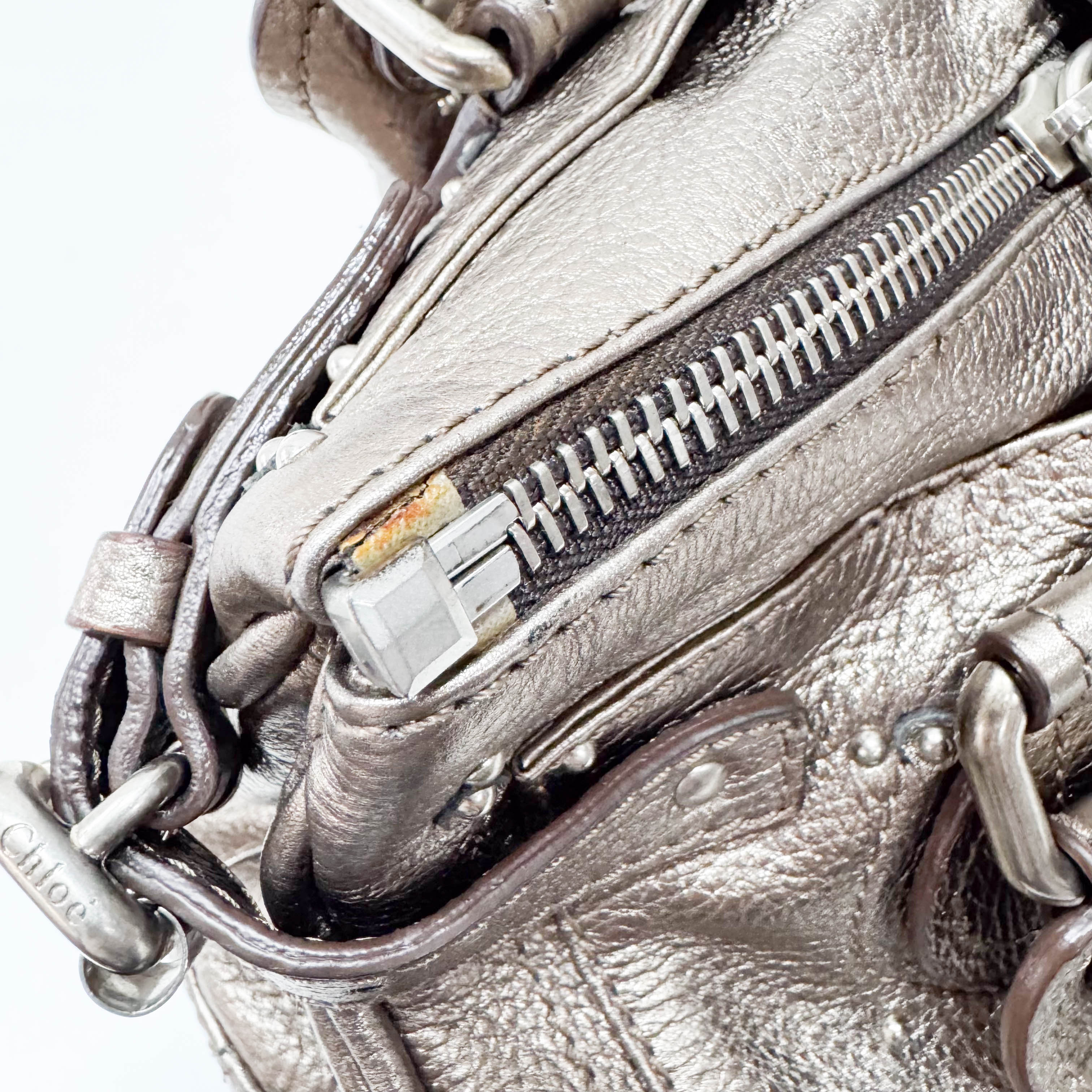 Paddington Silver Calfskin Leather Shoulder Bag