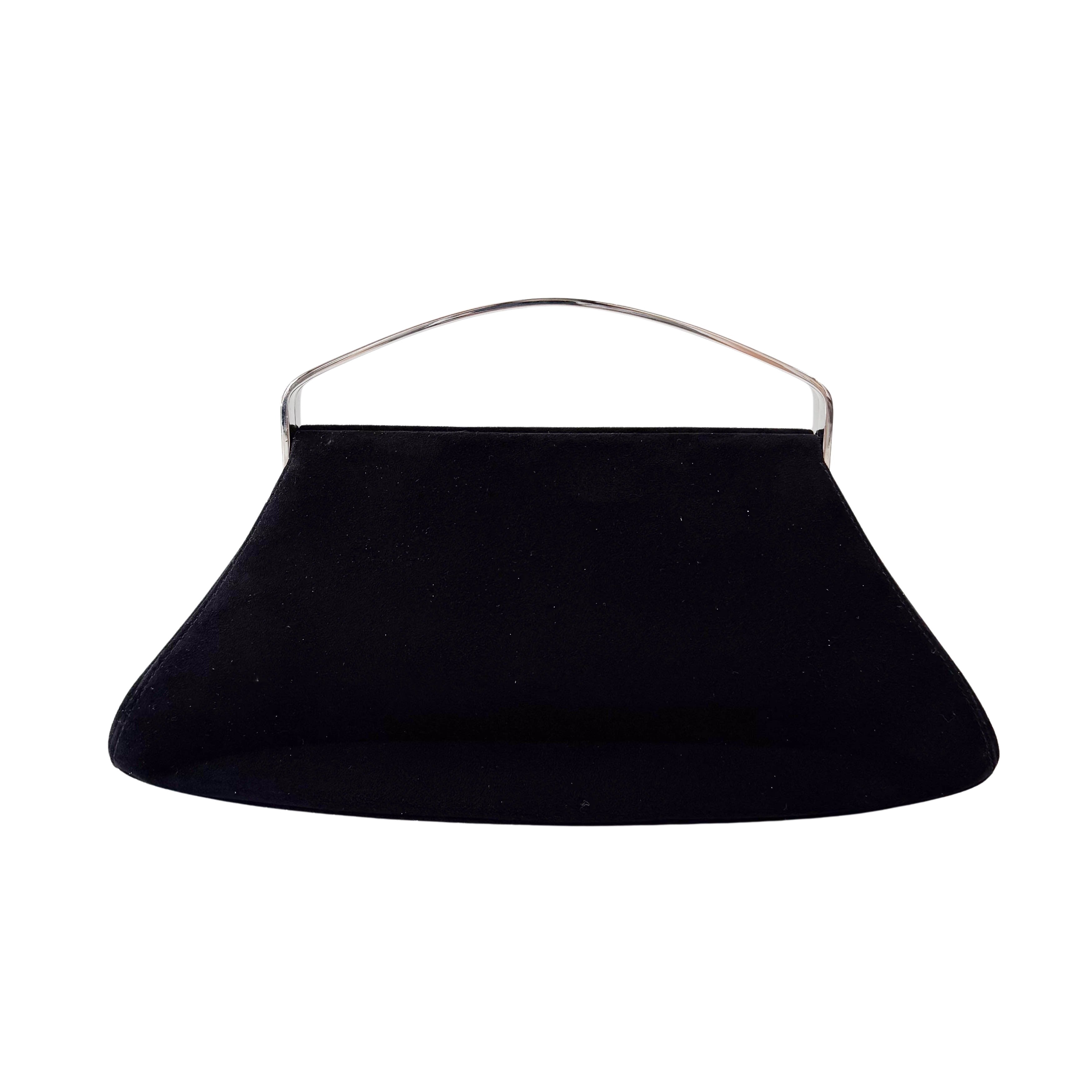 Black Suede Silver Metal Top Handle Bag