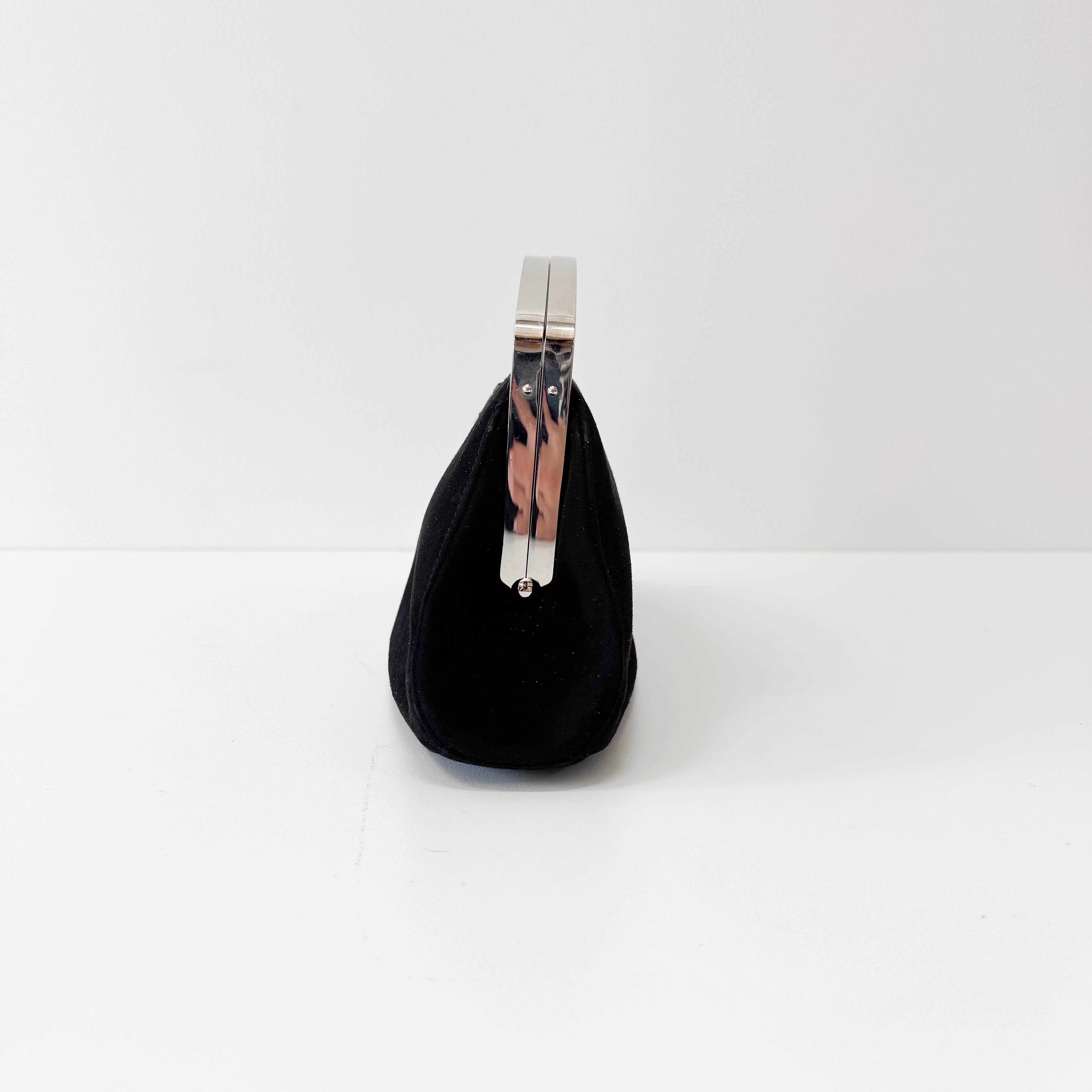 Black Suede Silver Metal Top Handle Bag