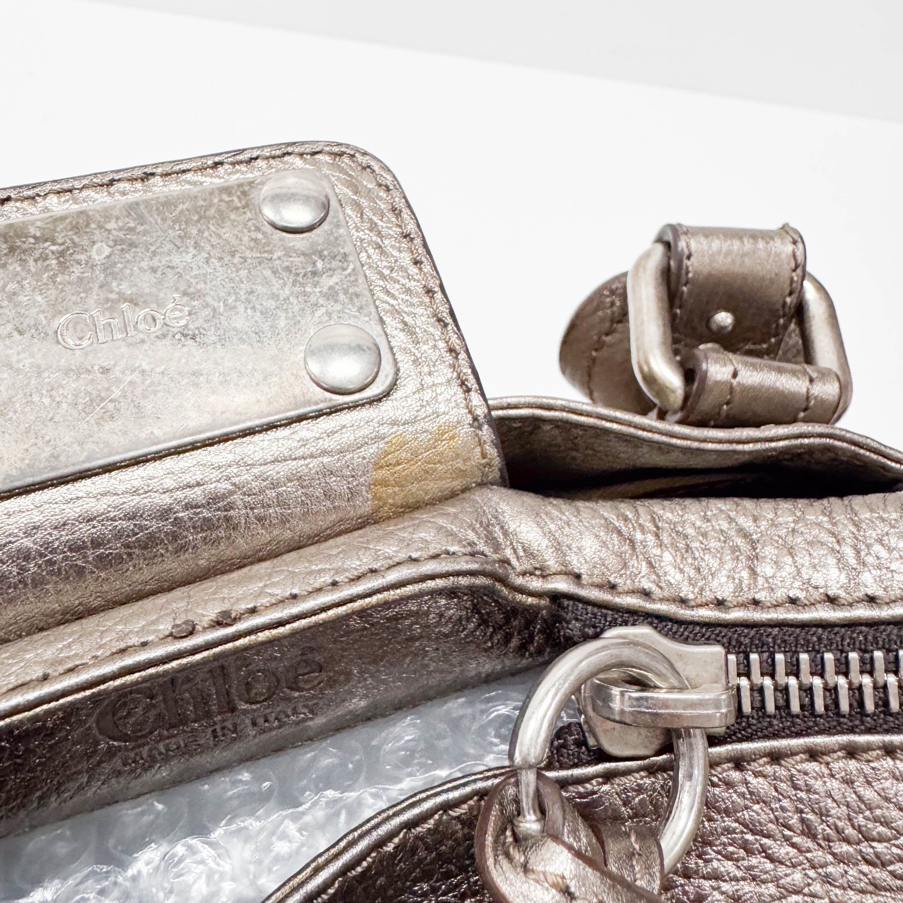 Paddington Silver Calfskin Leather Shoulder Bag