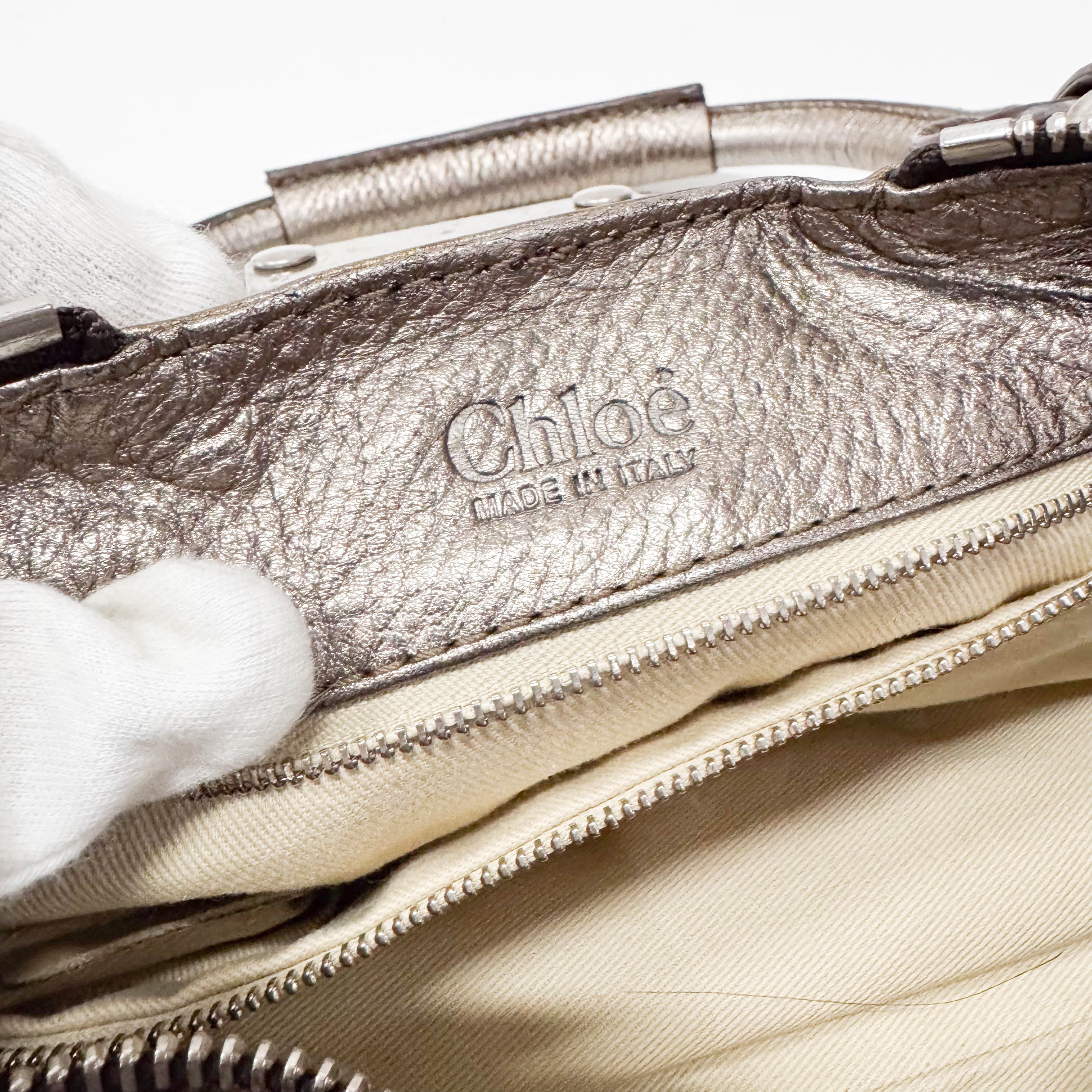 Paddington Silver Calfskin Leather Shoulder Bag