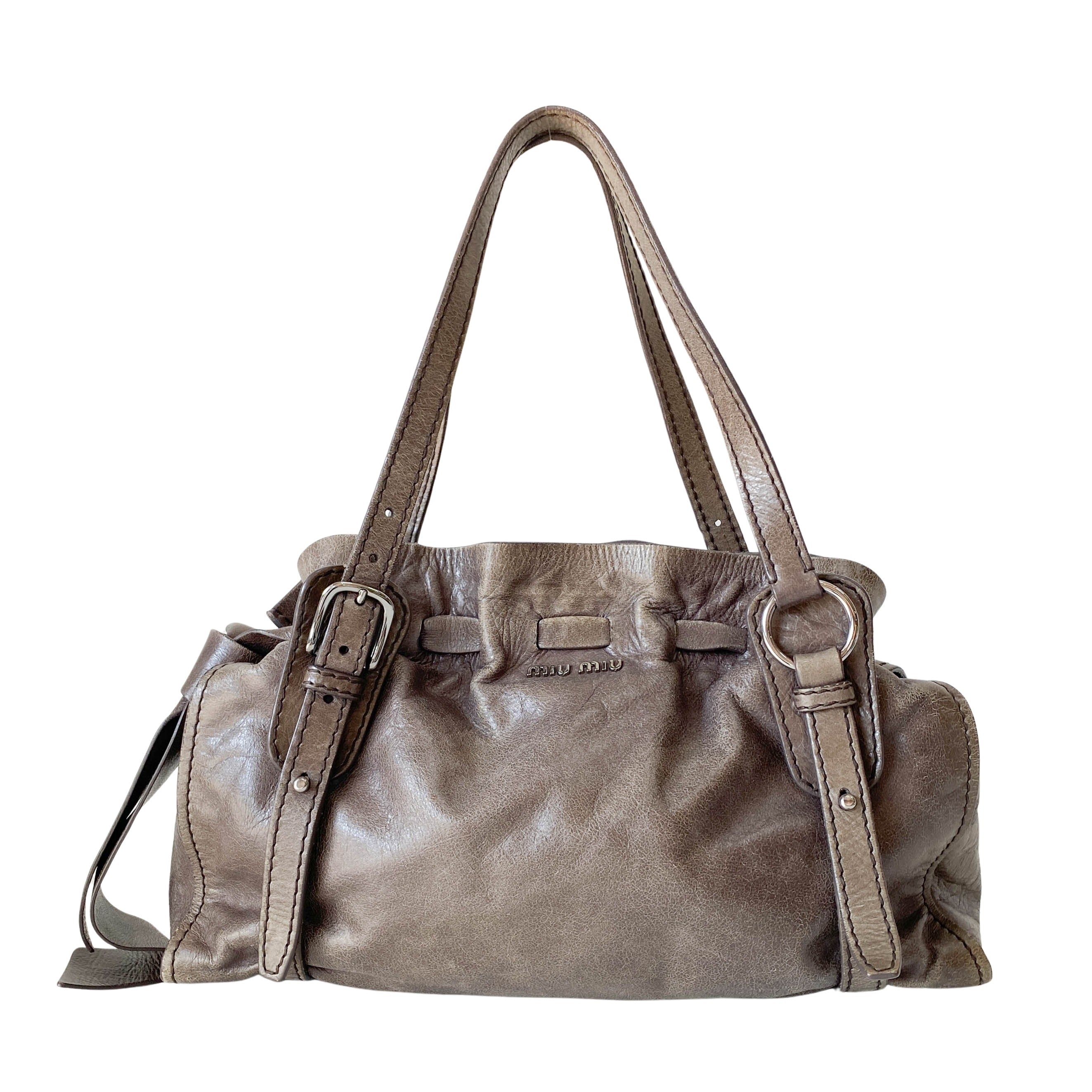 Vitello Lux Grey Calfskin Leather Shoulder Bag