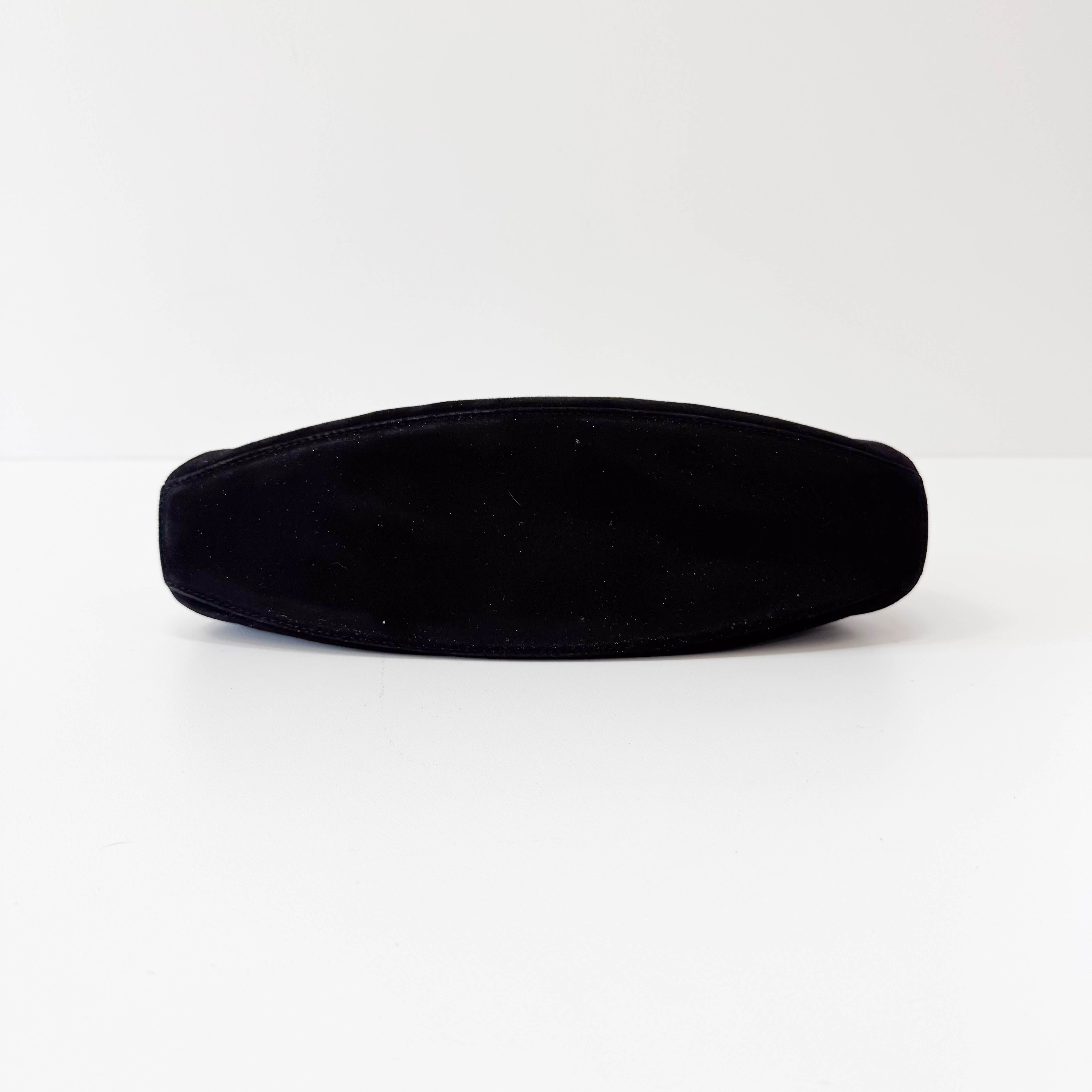 Black Suede Silver Metal Top Handle Bag