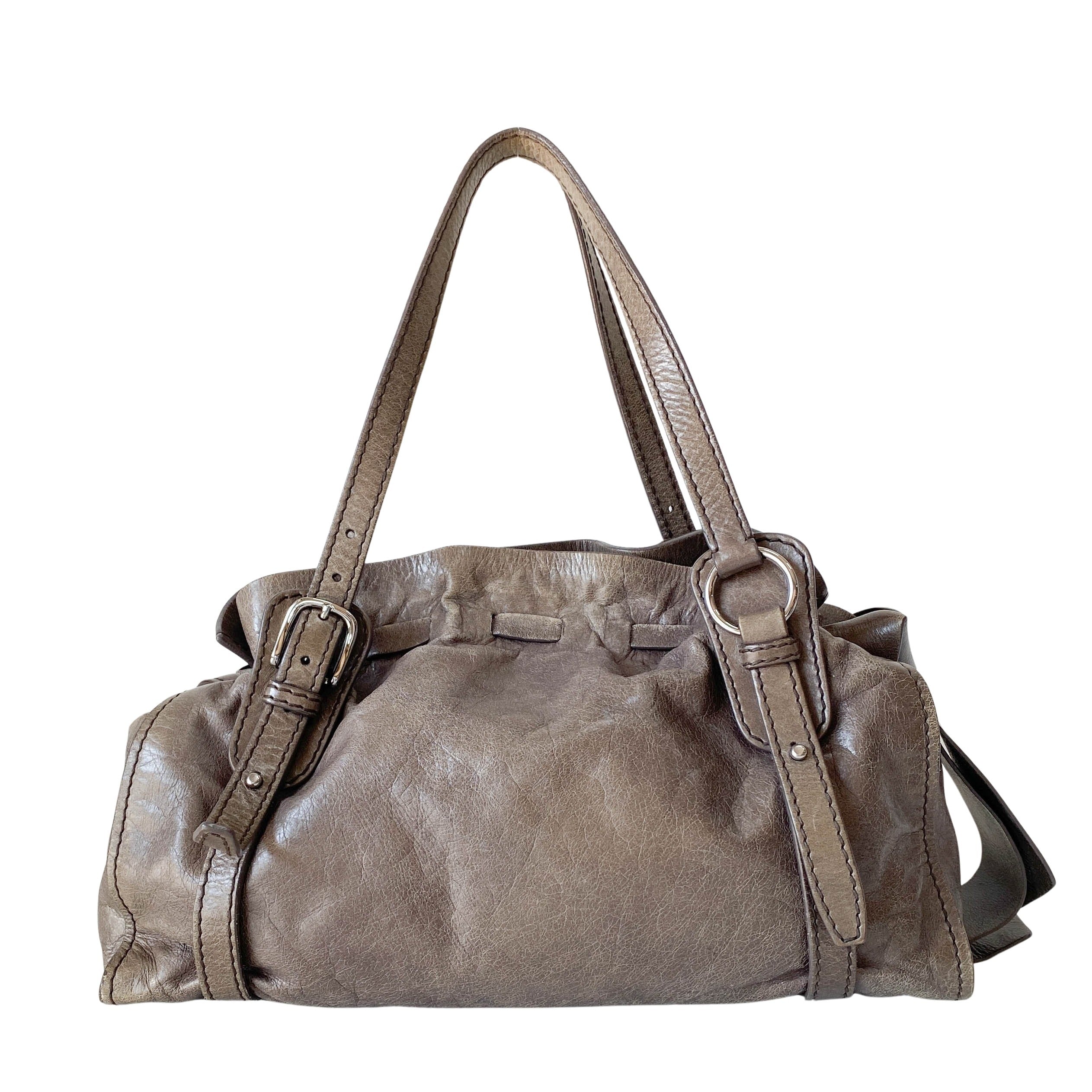 Vitello Lux Grey Calfskin Leather Shoulder Bag