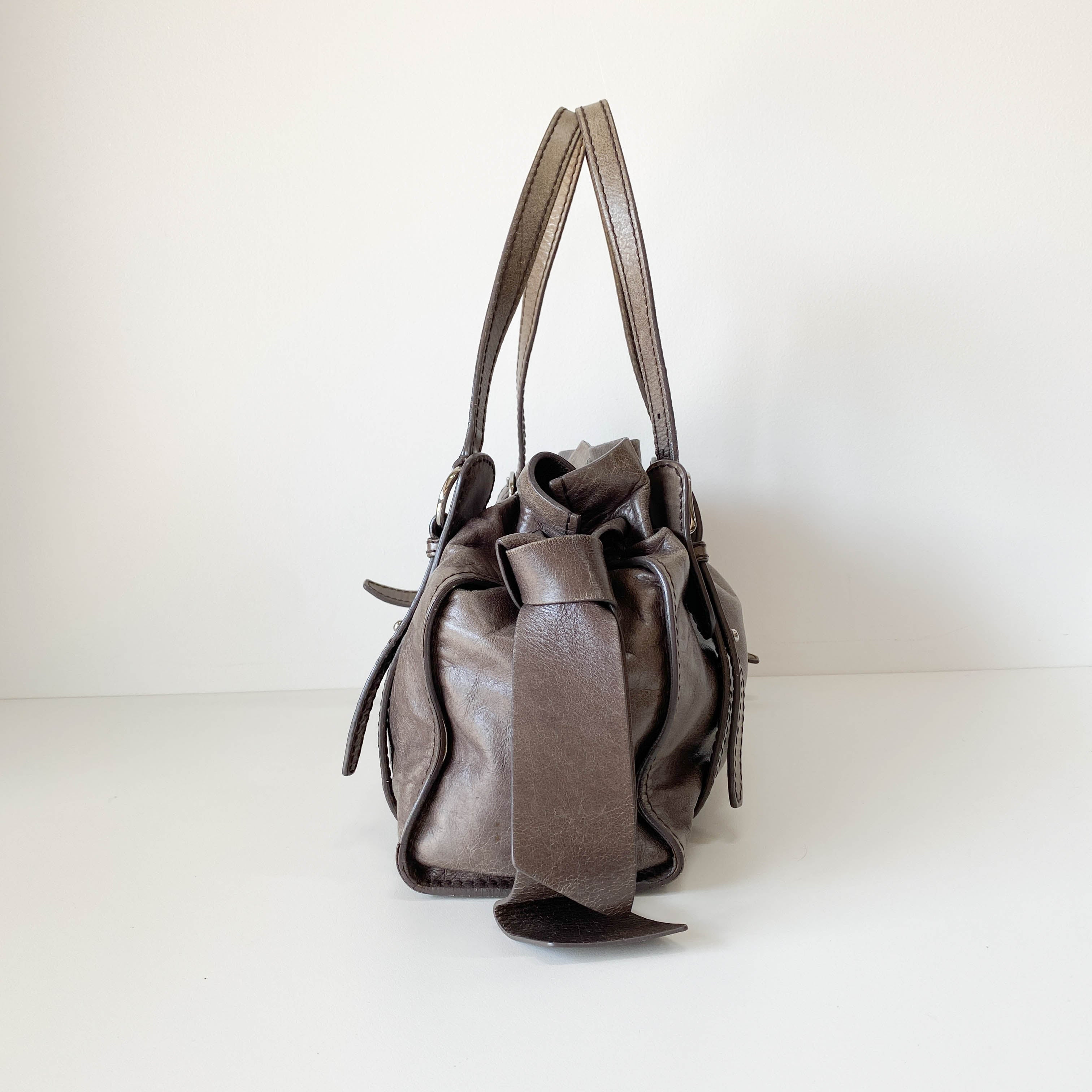 Vitello Lux Grey Calfskin Leather Shoulder Bag