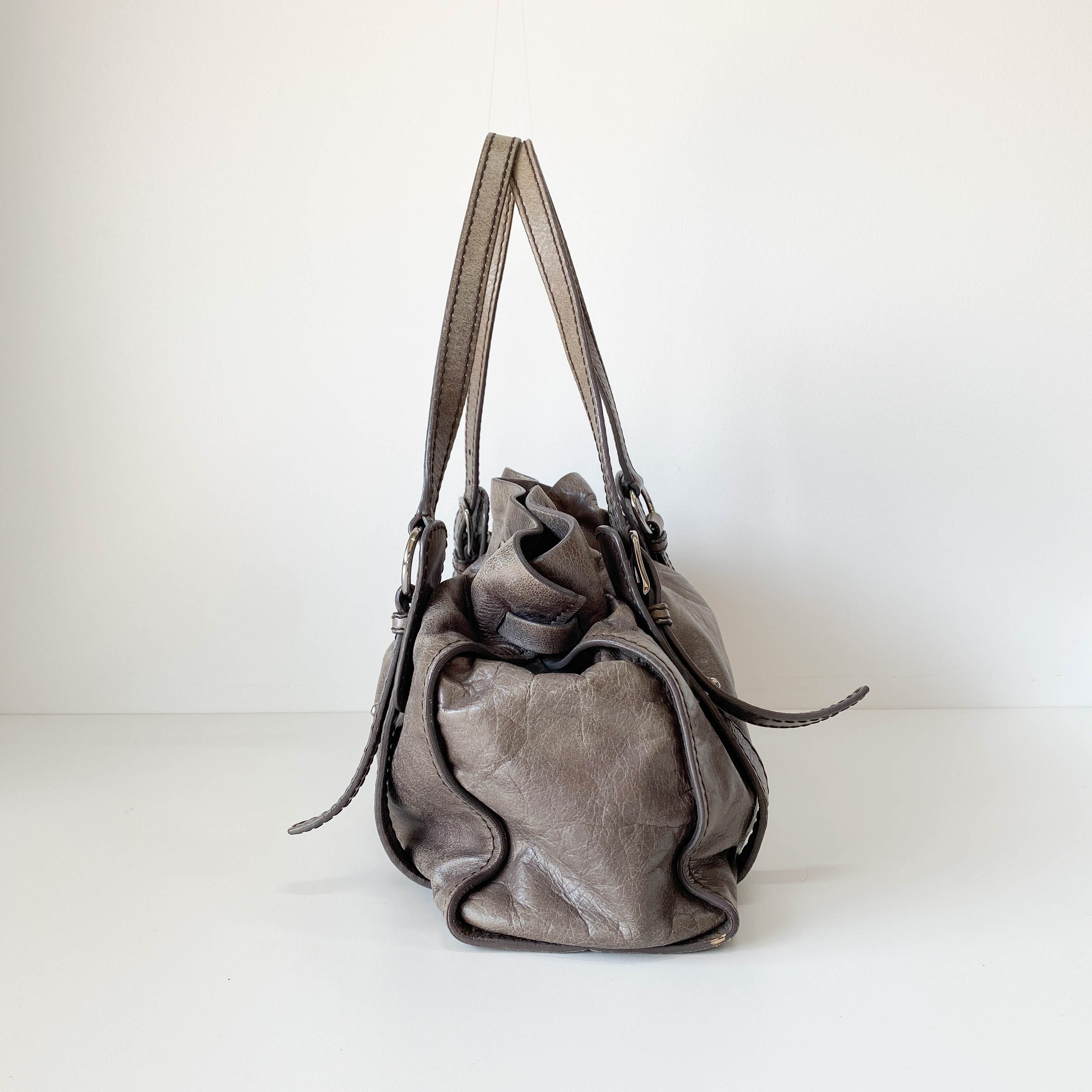 Vitello Lux Grey Calfskin Leather Shoulder Bag