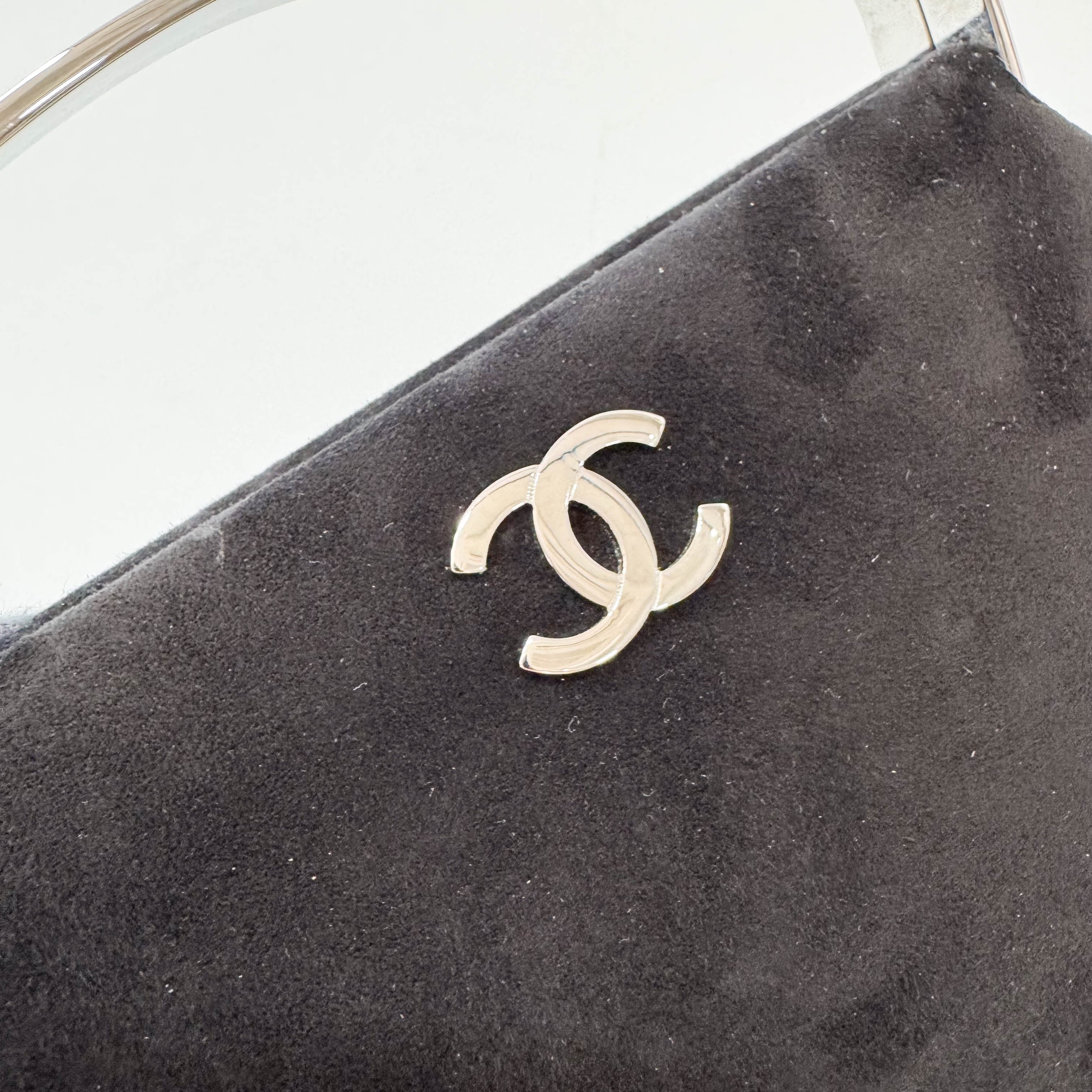 Black Suede Silver Metal Top Handle Bag