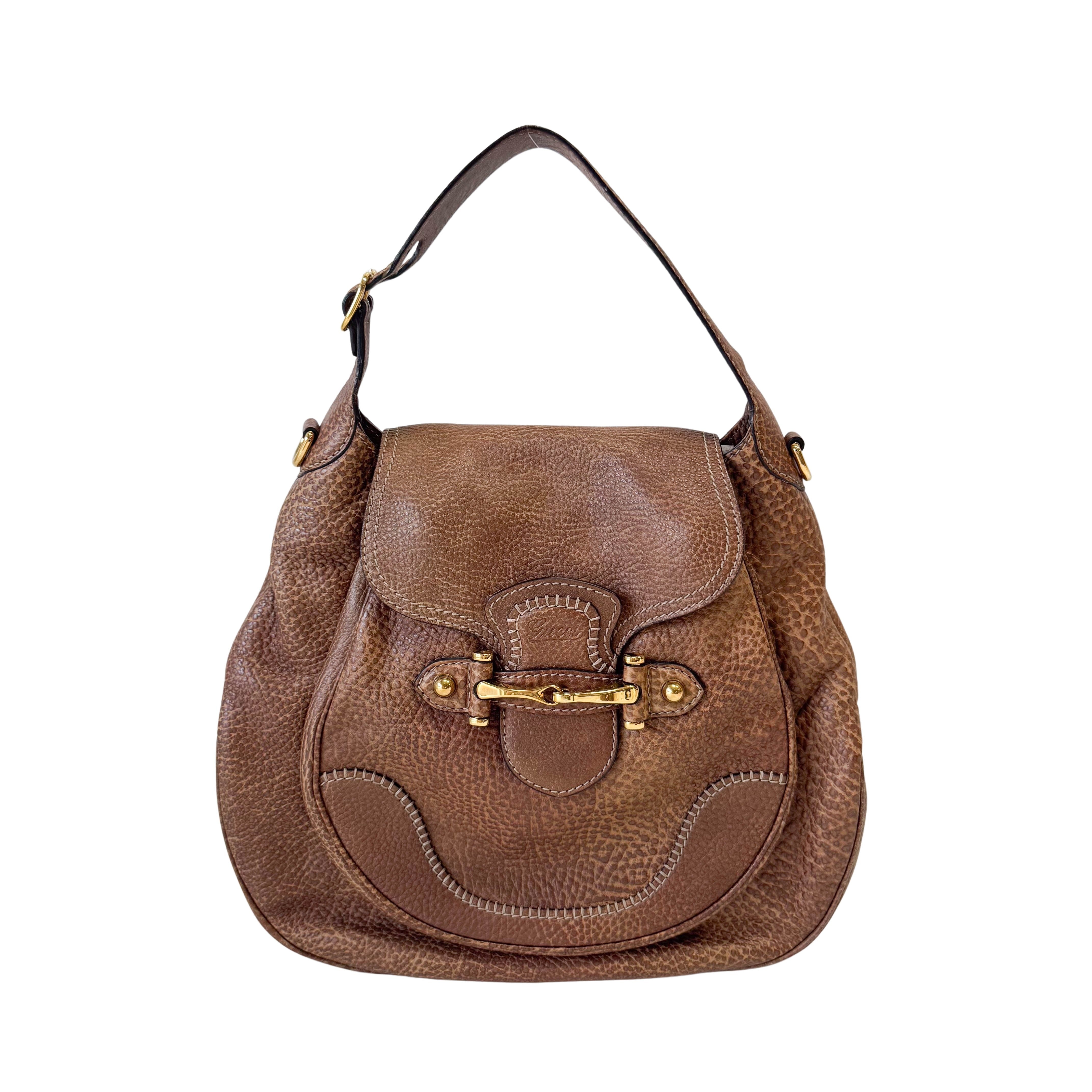 Horsebit Brown Leather Shoulder Bag