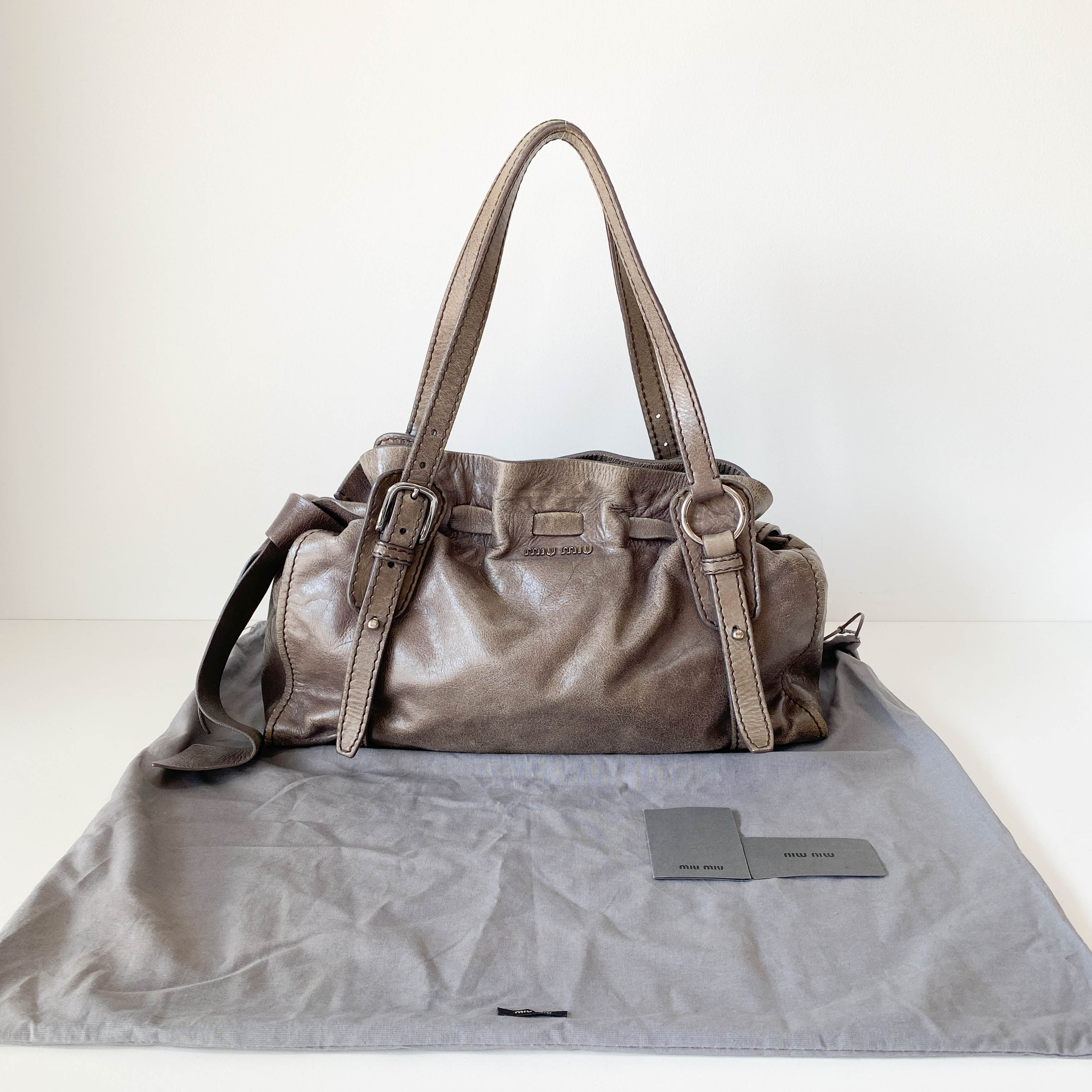 Vitello Lux Grey Calfskin Leather Shoulder Bag