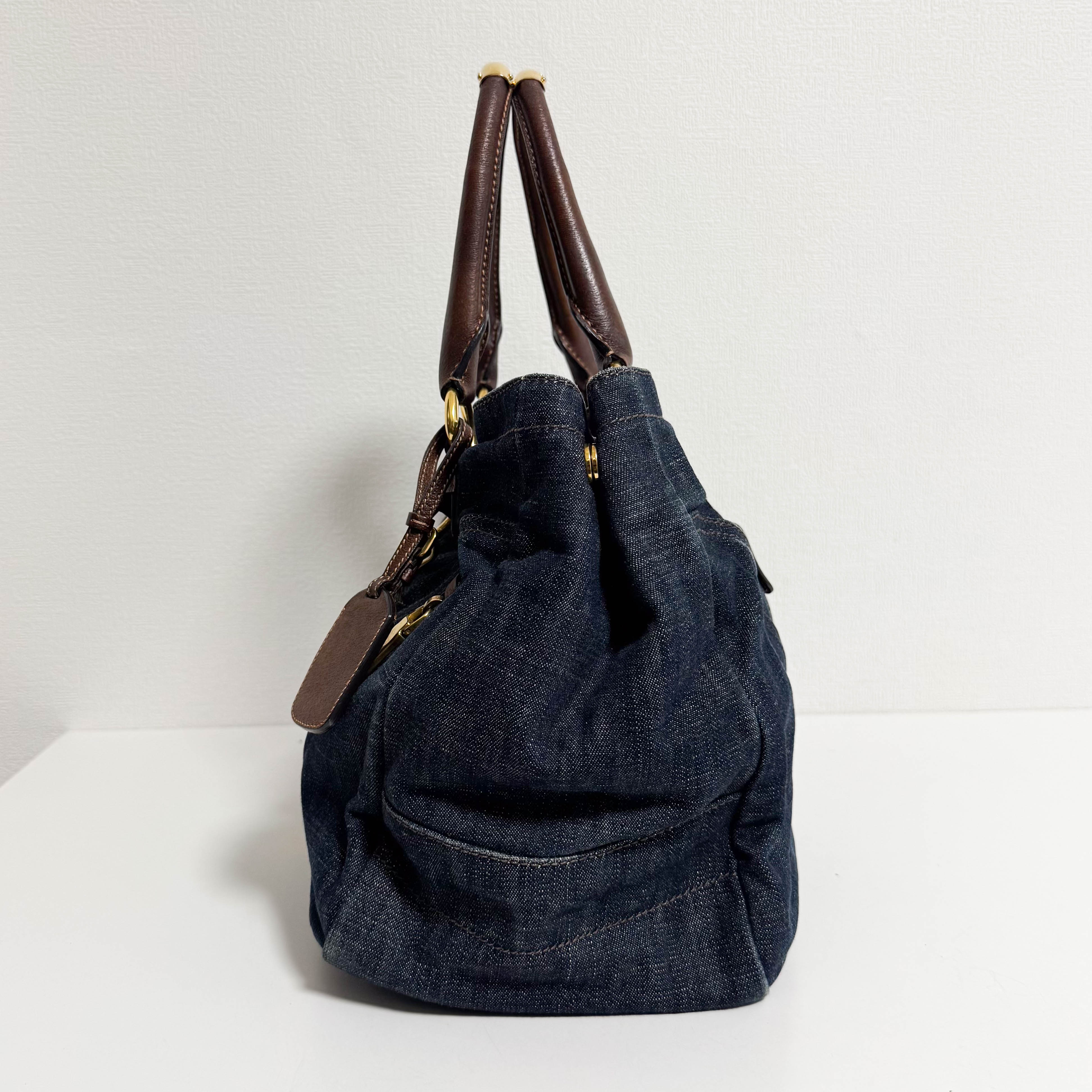 Denim & Brown Leather Tote Bag