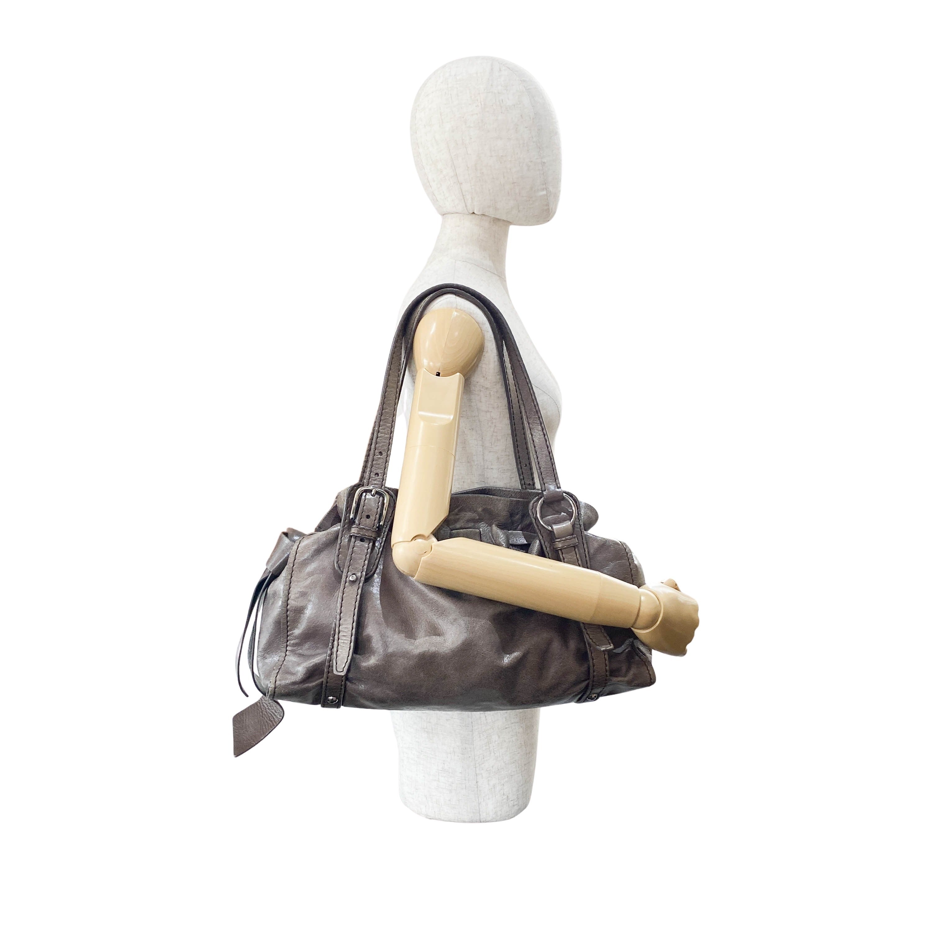 Vitello Lux Grey Calfskin Leather Shoulder Bag