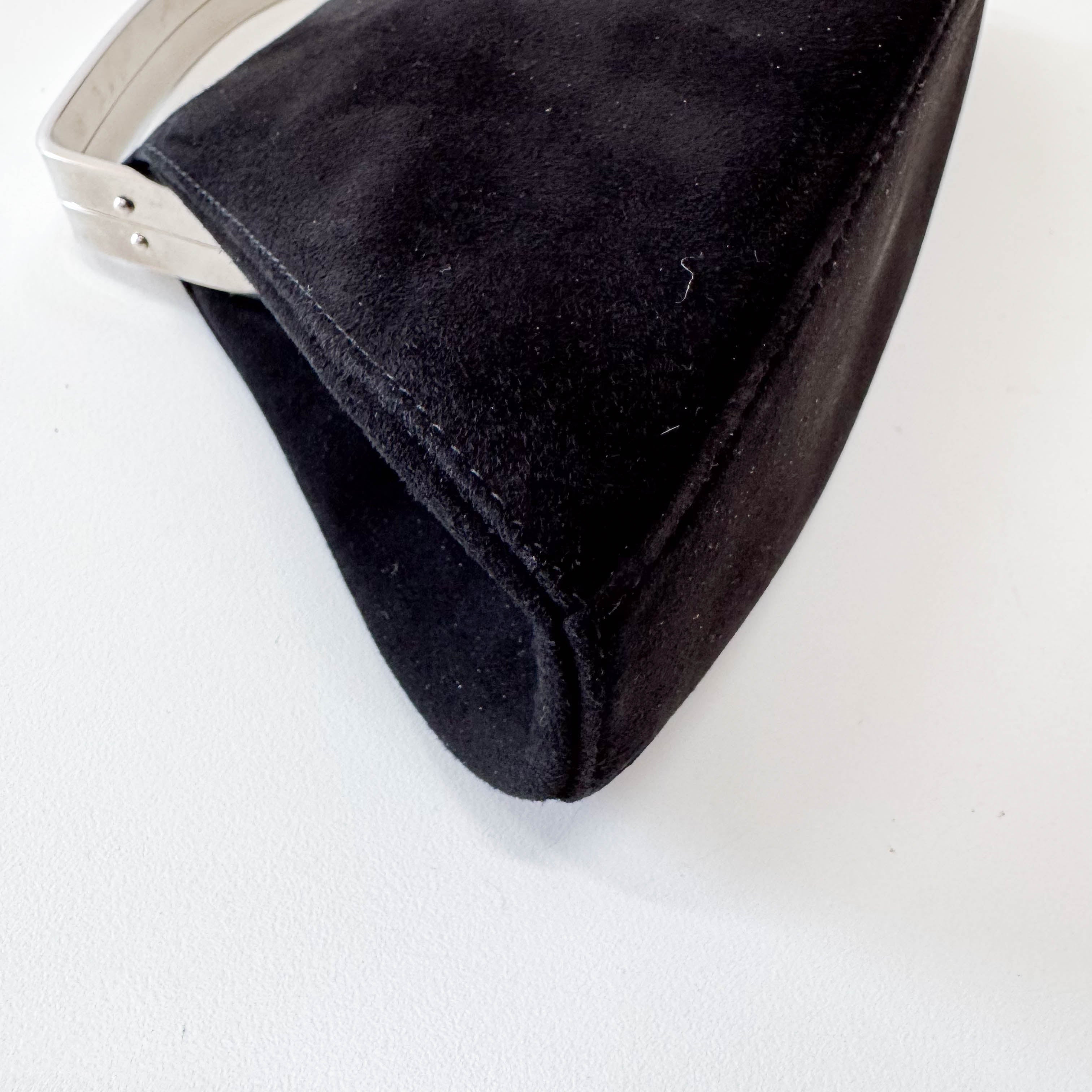 Black Suede Silver Metal Top Handle Bag
