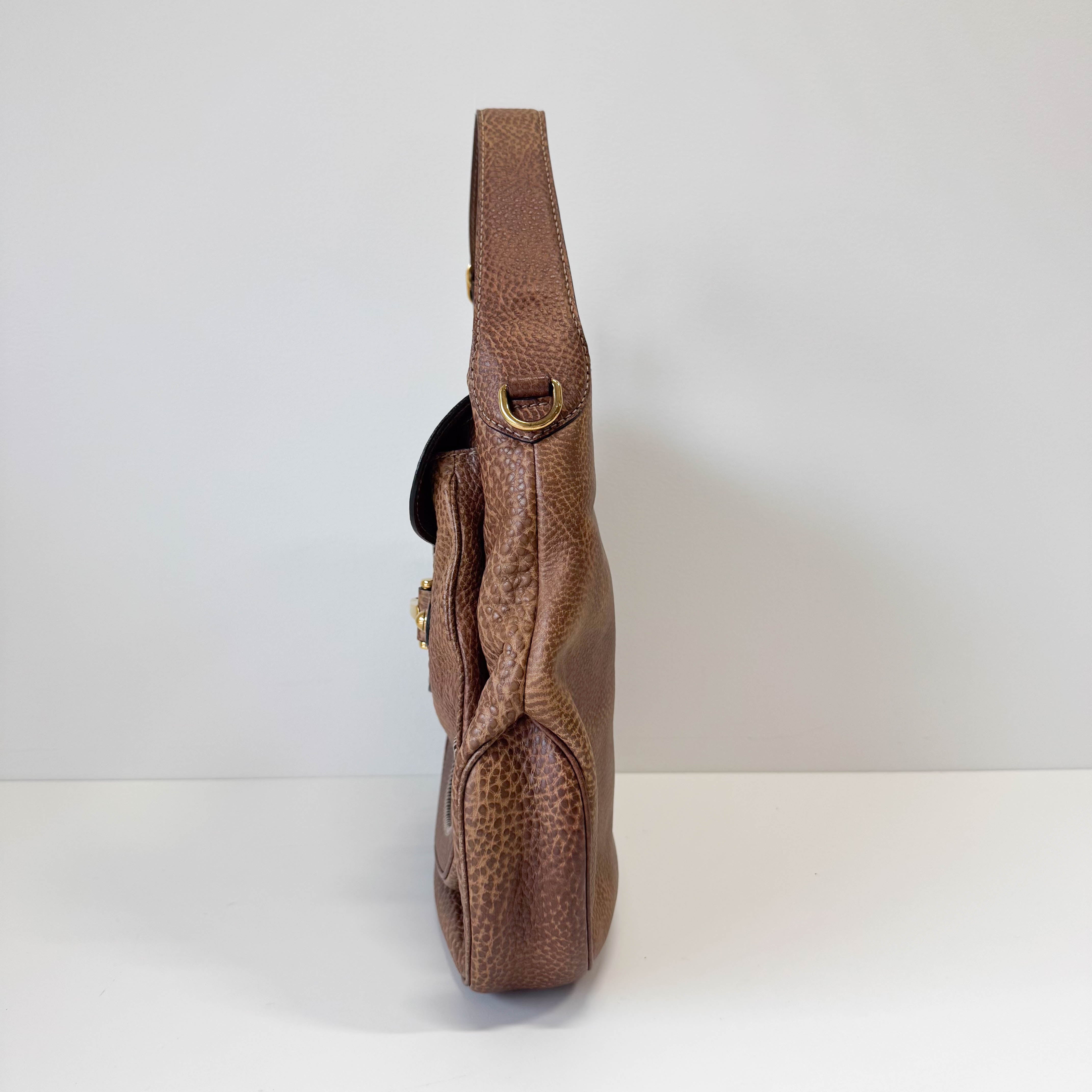 Horsebit Brown Leather Shoulder Bag