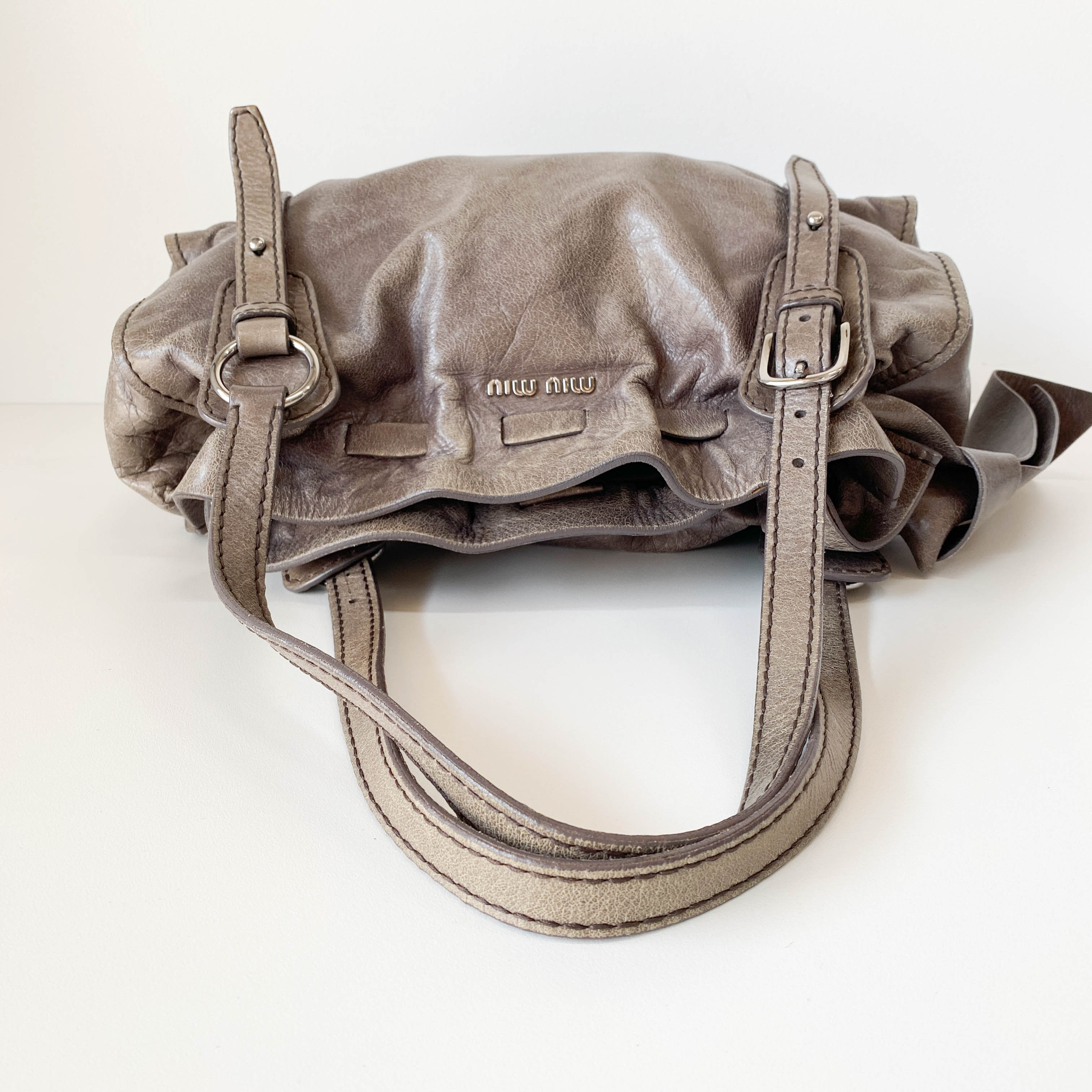 Vitello Lux Grey Calfskin Leather Shoulder Bag