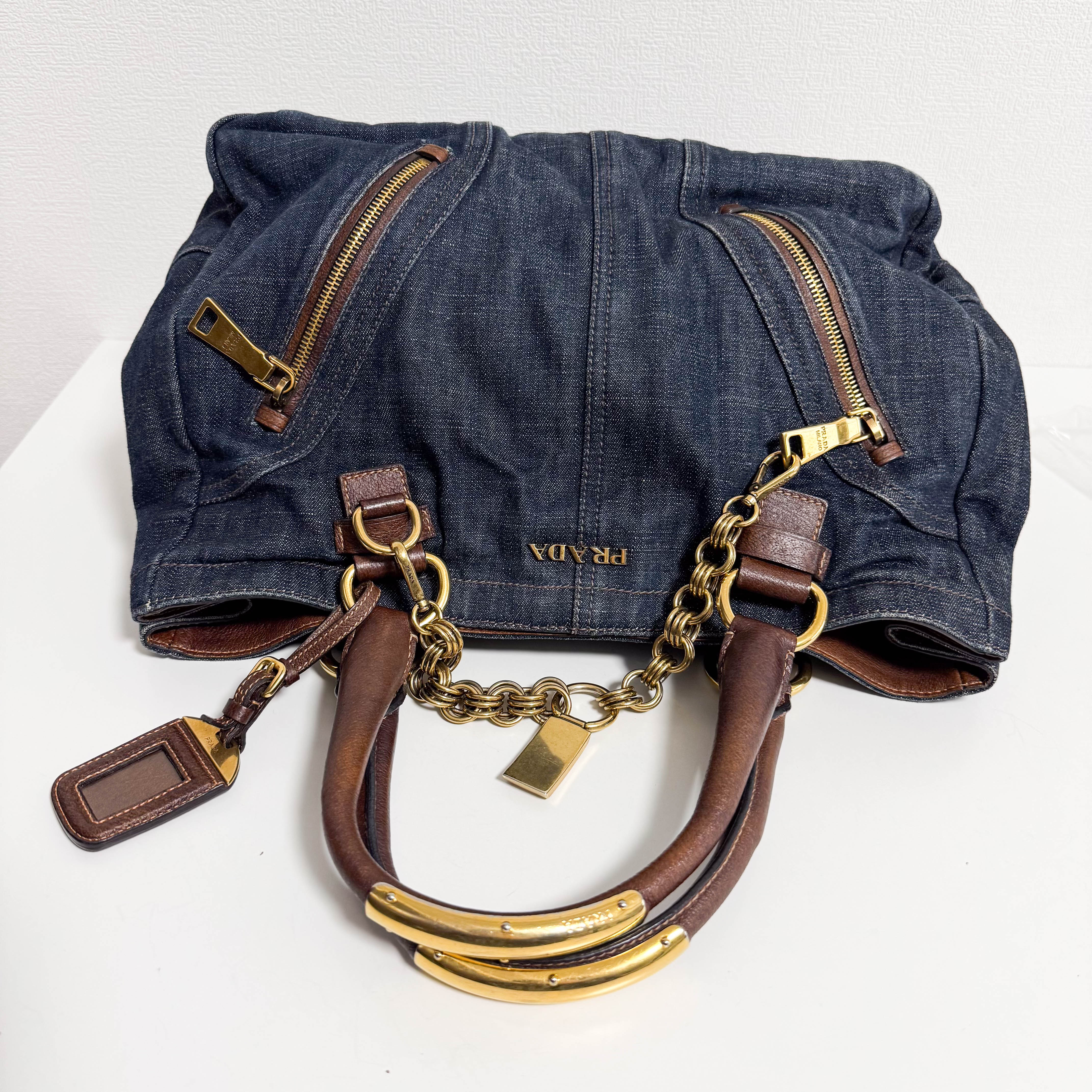 Denim & Brown Leather Tote Bag
