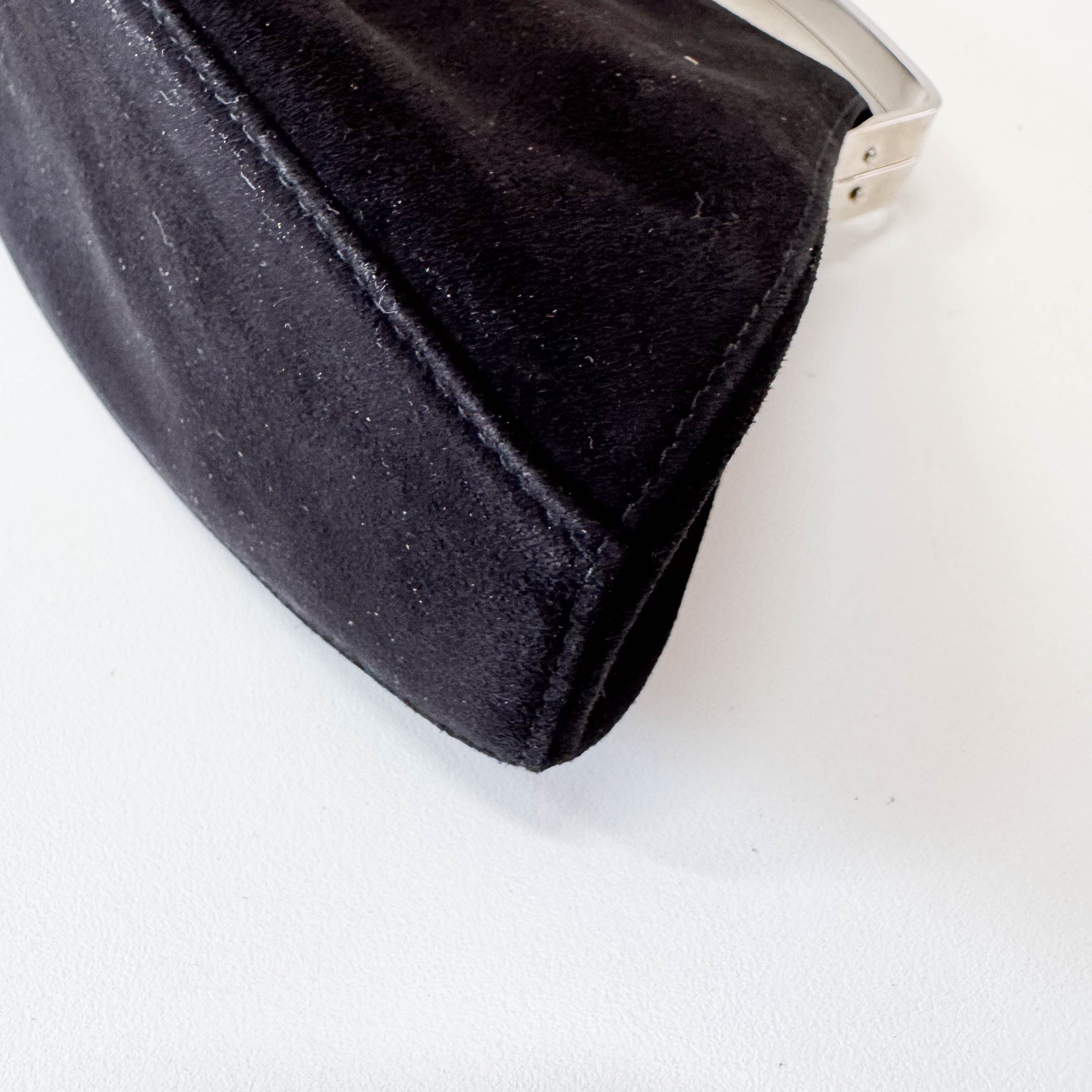 Black Suede Silver Metal Top Handle Bag