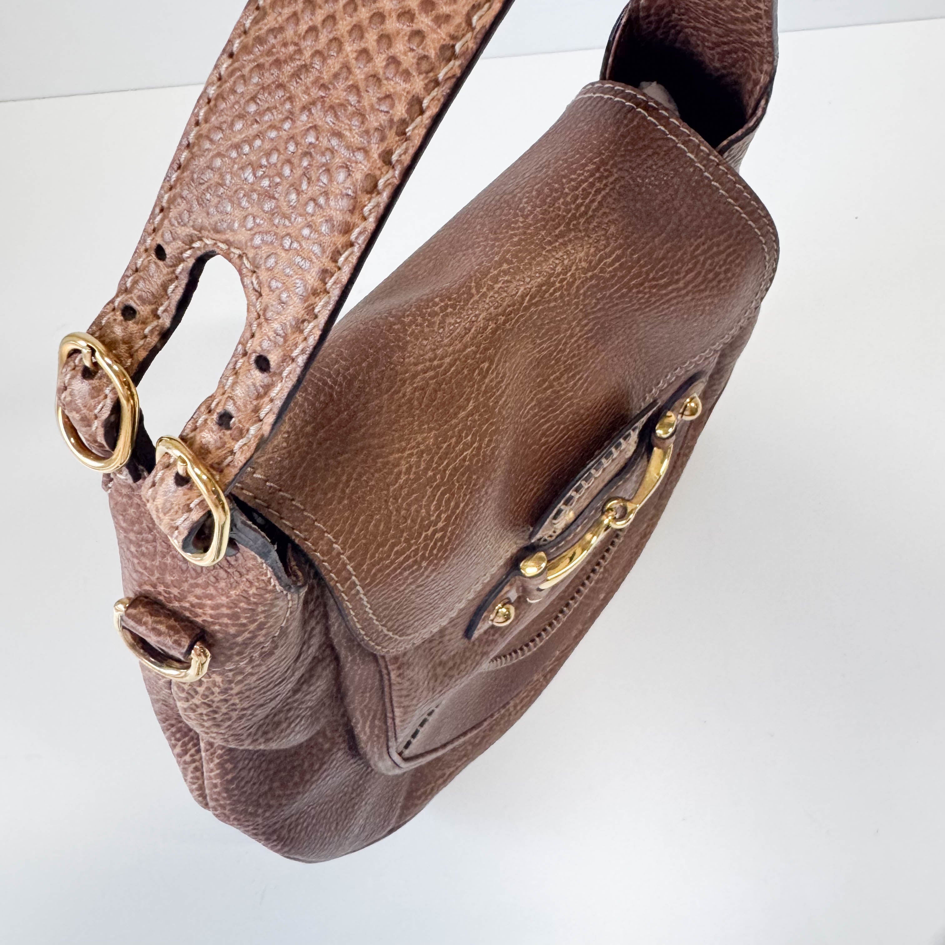 Horsebit Brown Leather Shoulder Bag
