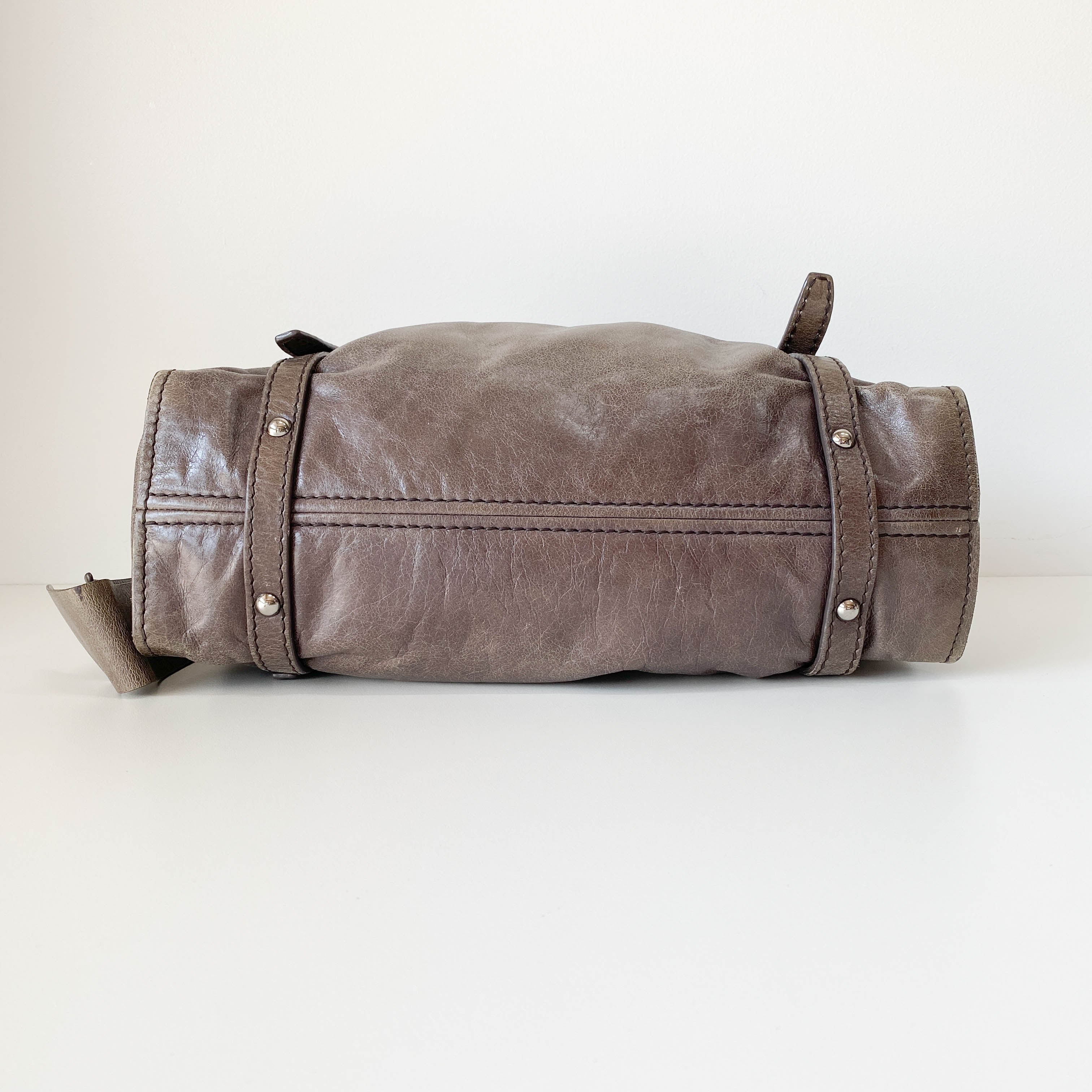 Vitello Lux Grey Calfskin Leather Shoulder Bag