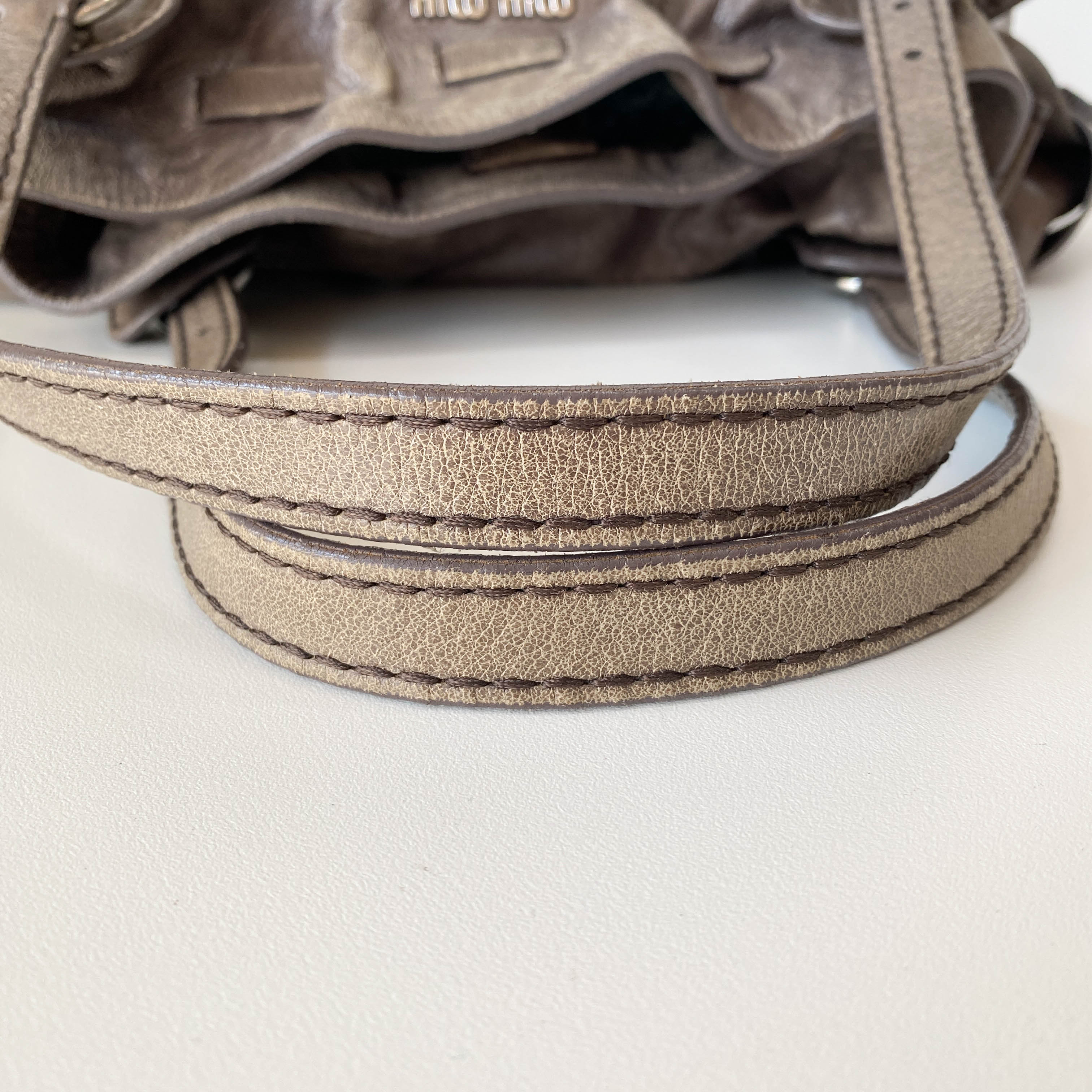 Vitello Lux Grey Calfskin Leather Shoulder Bag