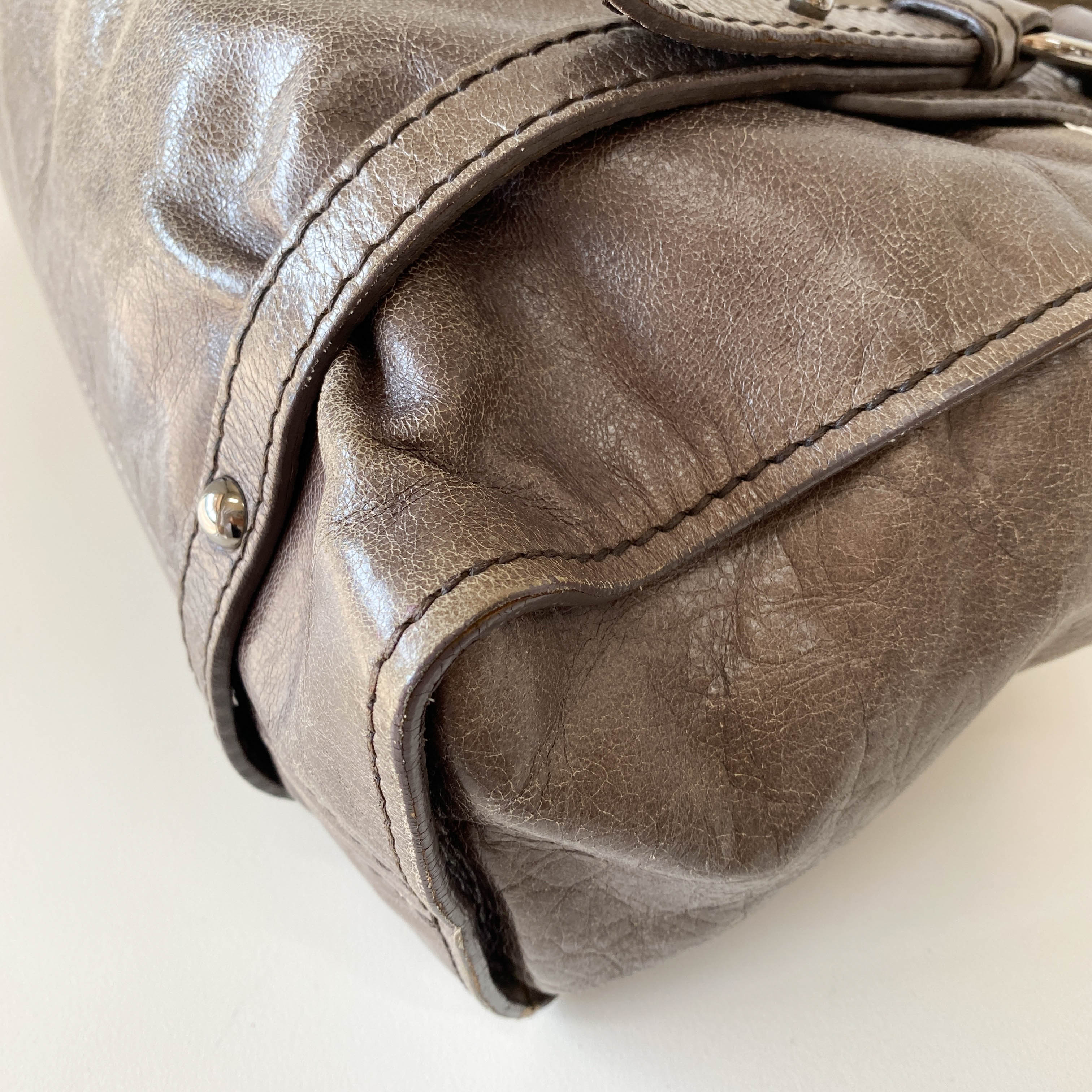 Vitello Lux Grey Calfskin Leather Shoulder Bag