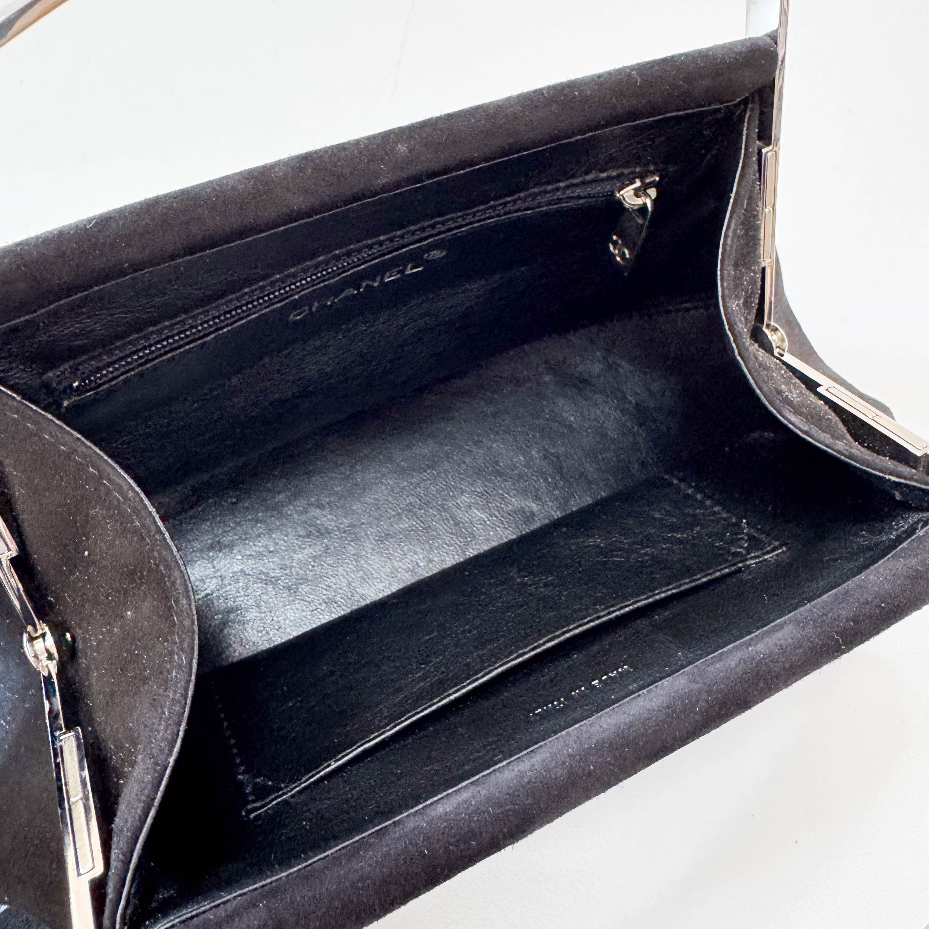 Black Suede Silver Metal Top Handle Bag