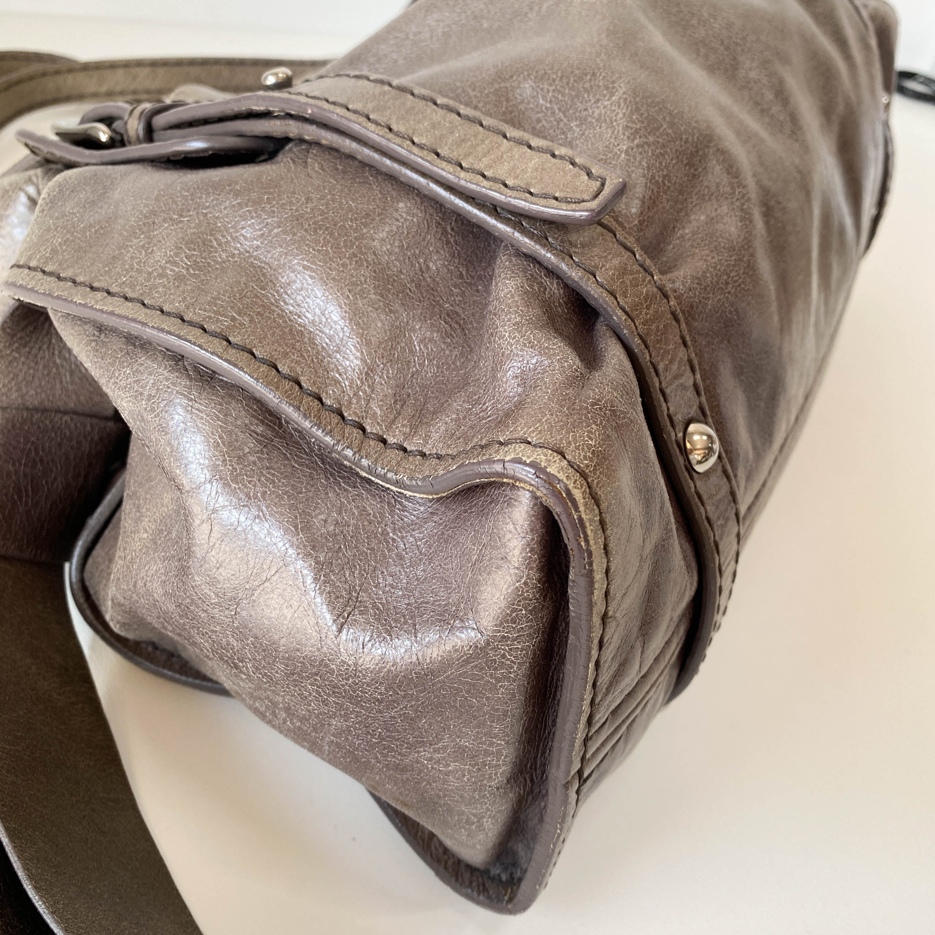 Vitello Lux Grey Calfskin Leather Shoulder Bag