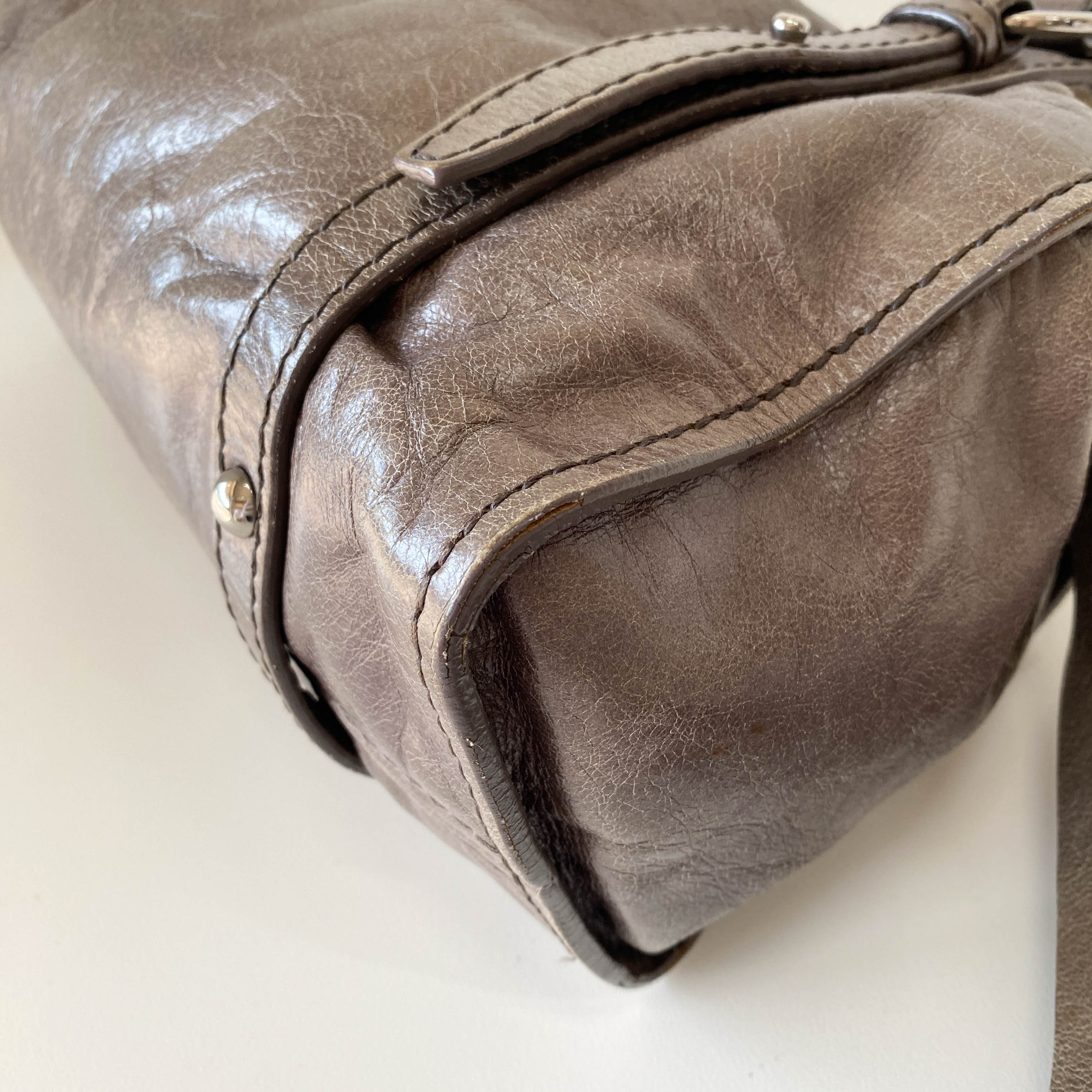 Vitello Lux Grey Calfskin Leather Shoulder Bag