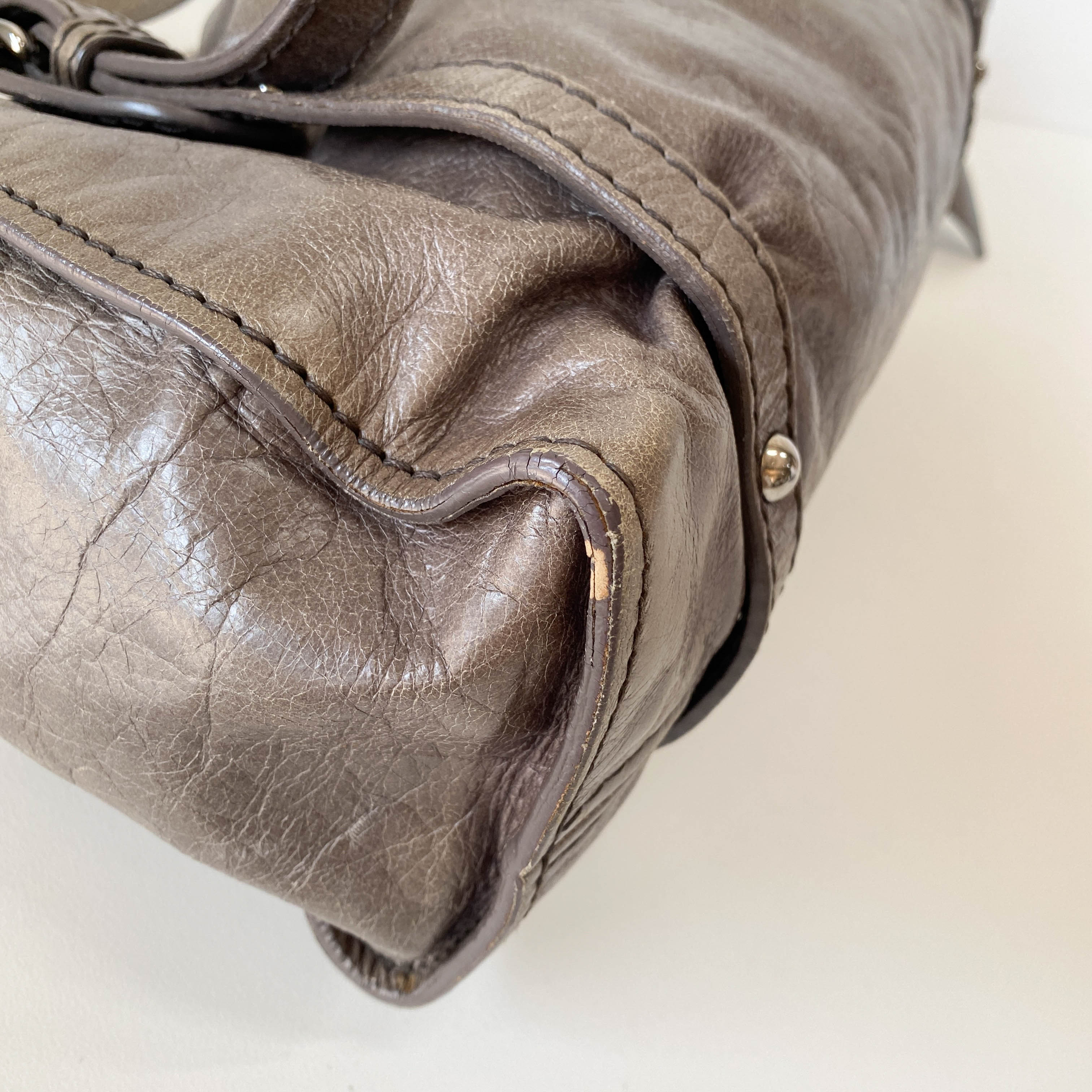 Vitello Lux Grey Calfskin Leather Shoulder Bag