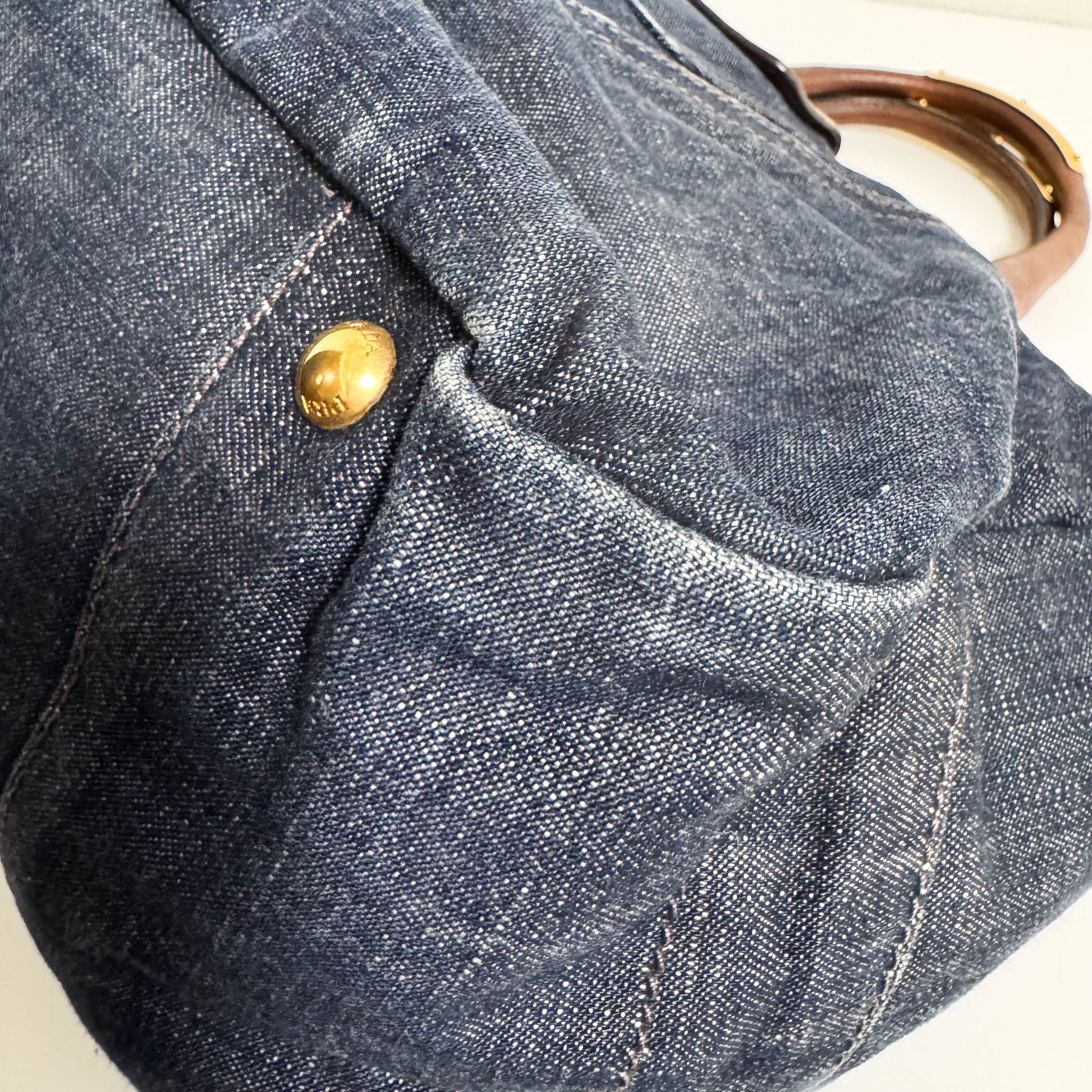 Denim & Brown Leather Tote Bag