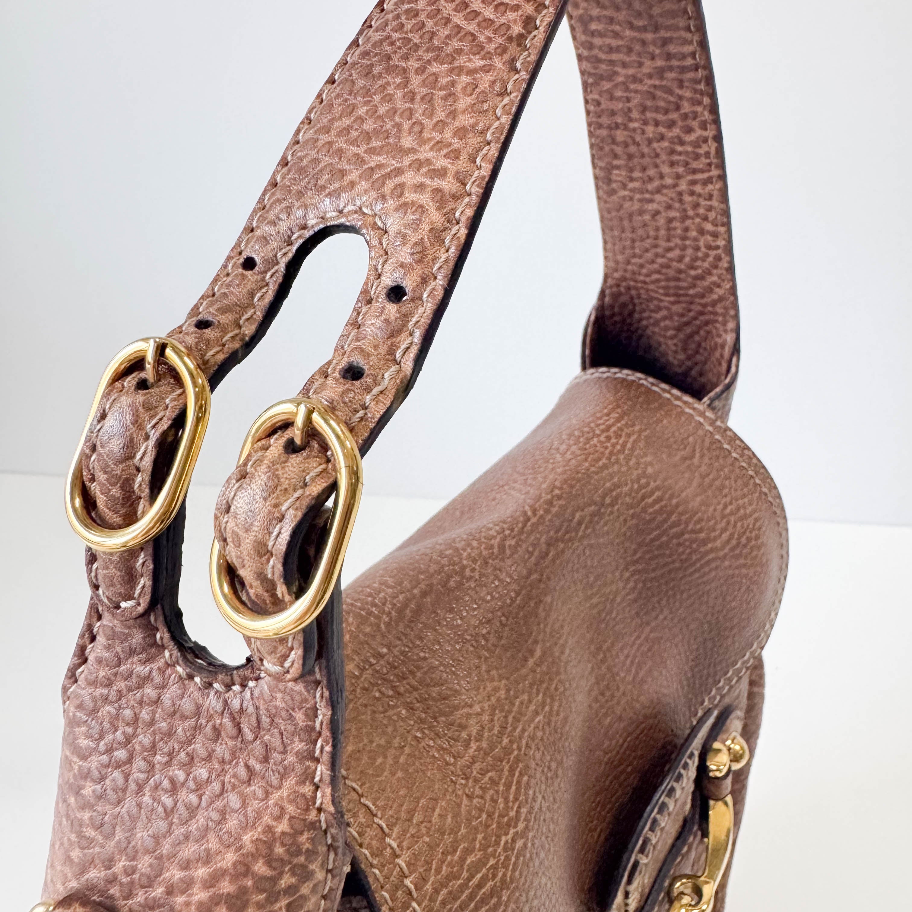 Horsebit Brown Leather Shoulder Bag