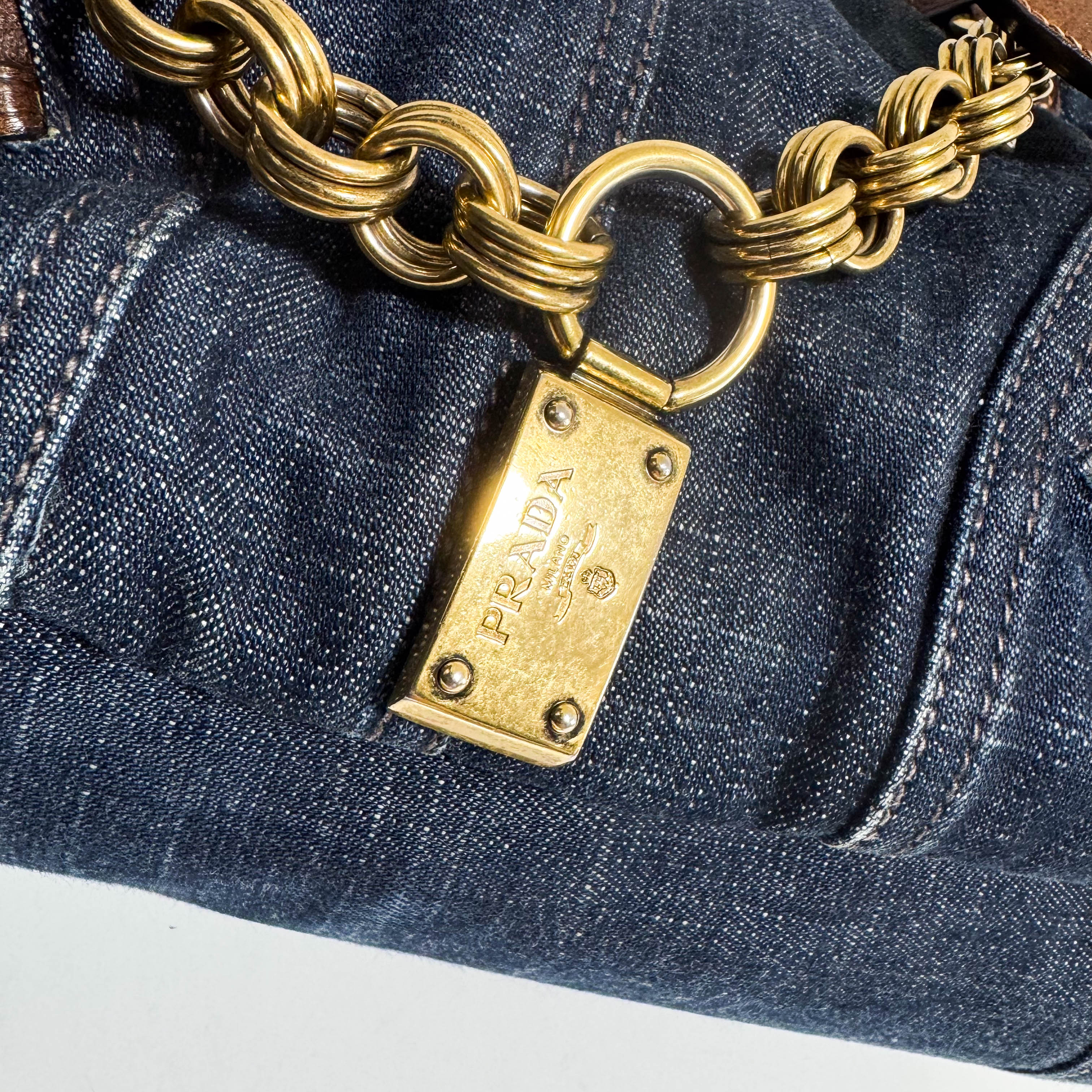 Denim & Brown Leather Tote Bag