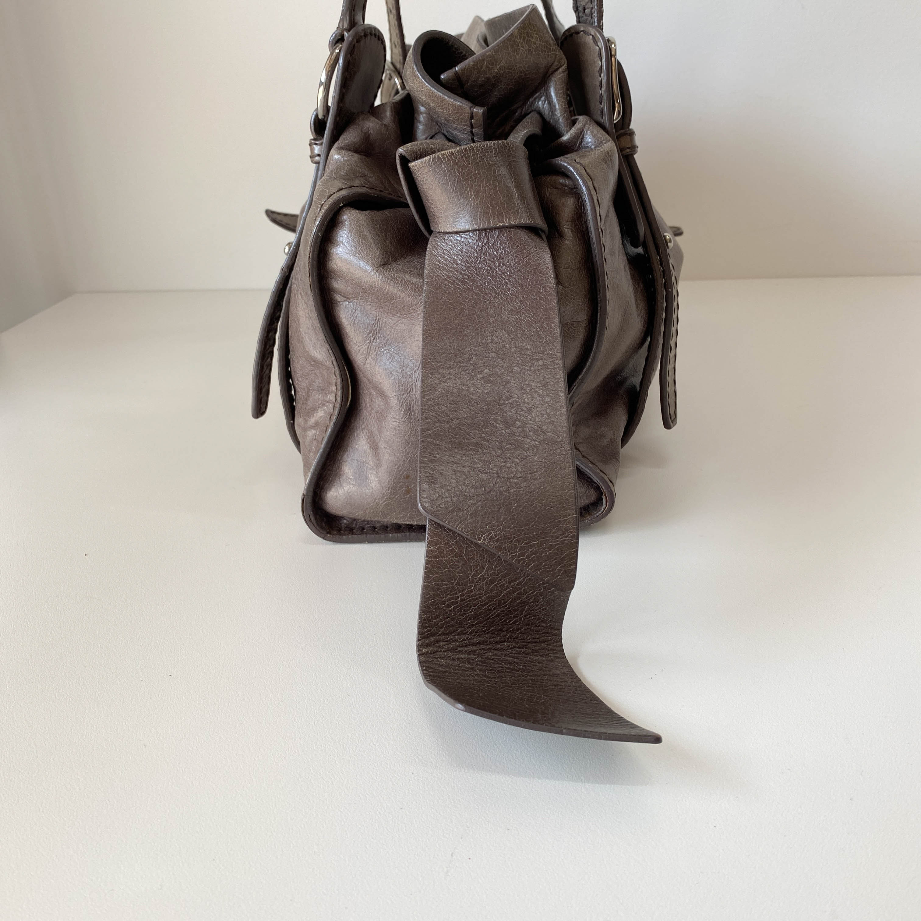 Vitello Lux Grey Calfskin Leather Shoulder Bag