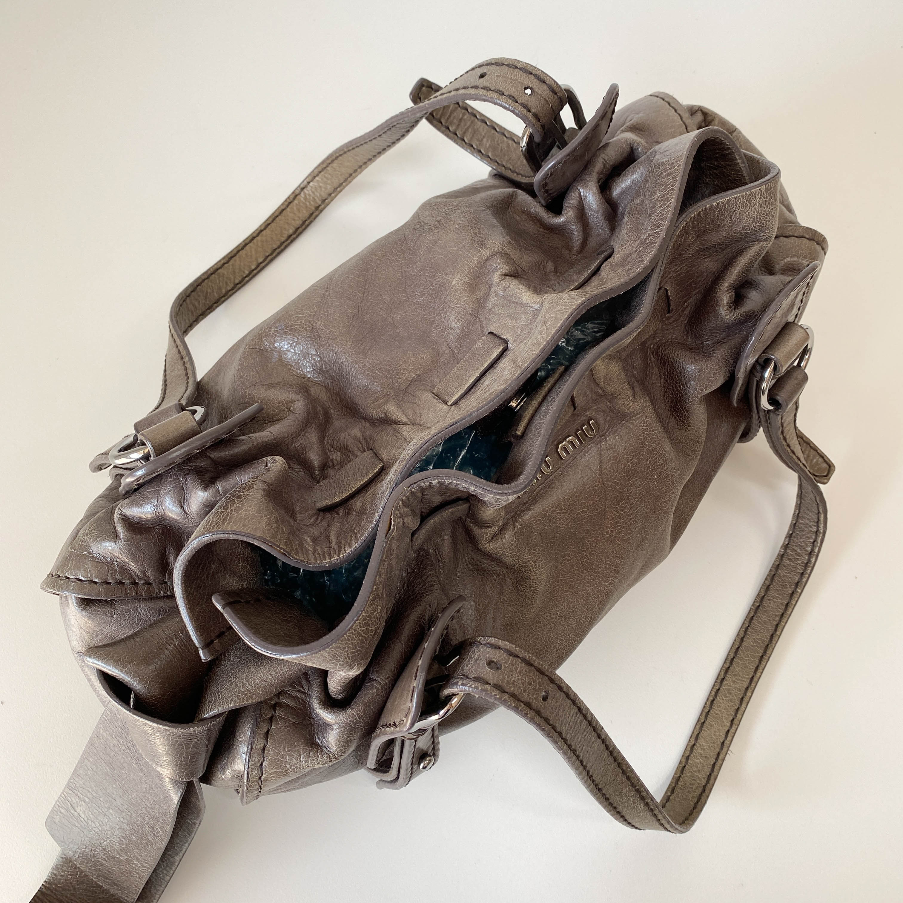 Vitello Lux Grey Calfskin Leather Shoulder Bag