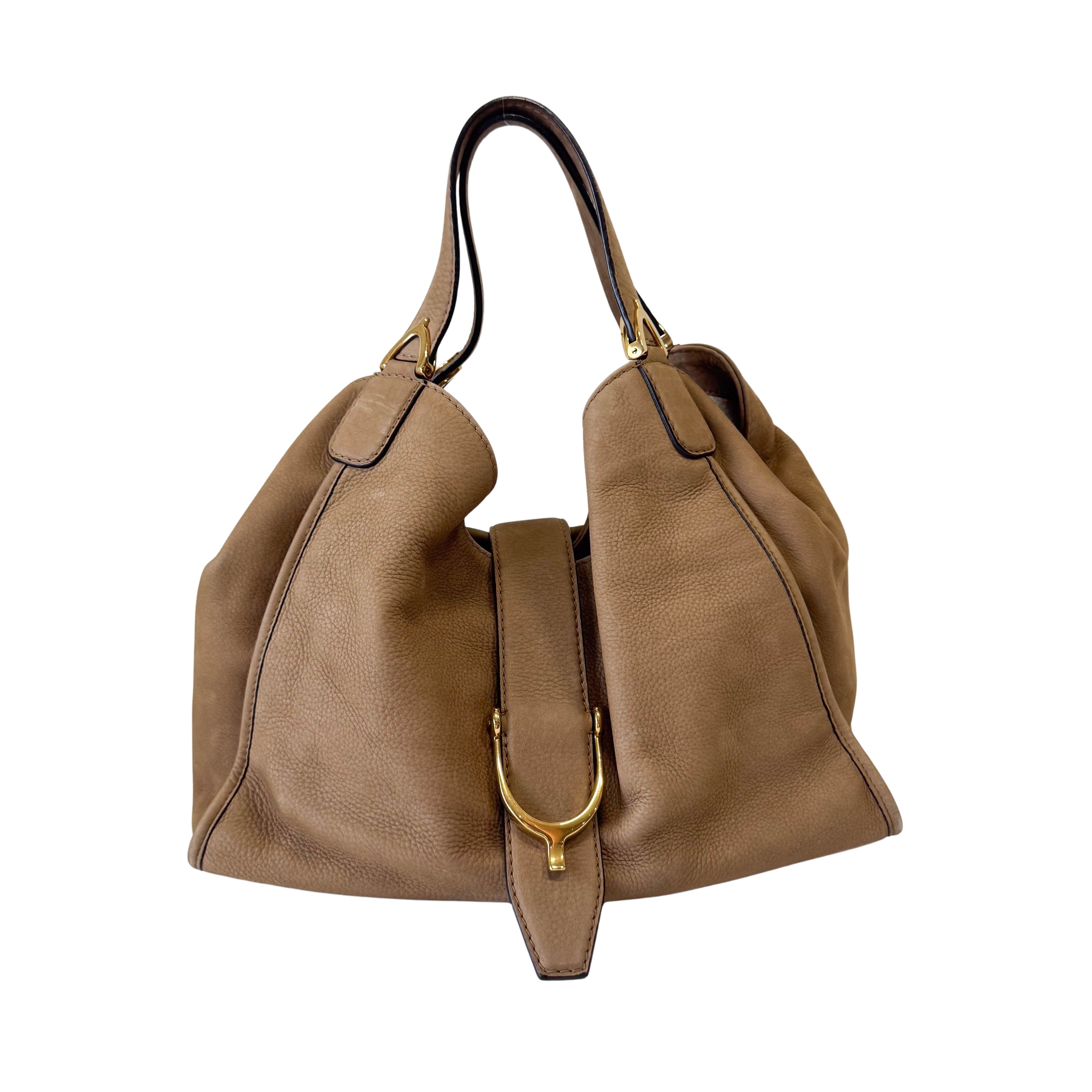 Stirrup Brown Nubuck Leather Shoulder Bag
