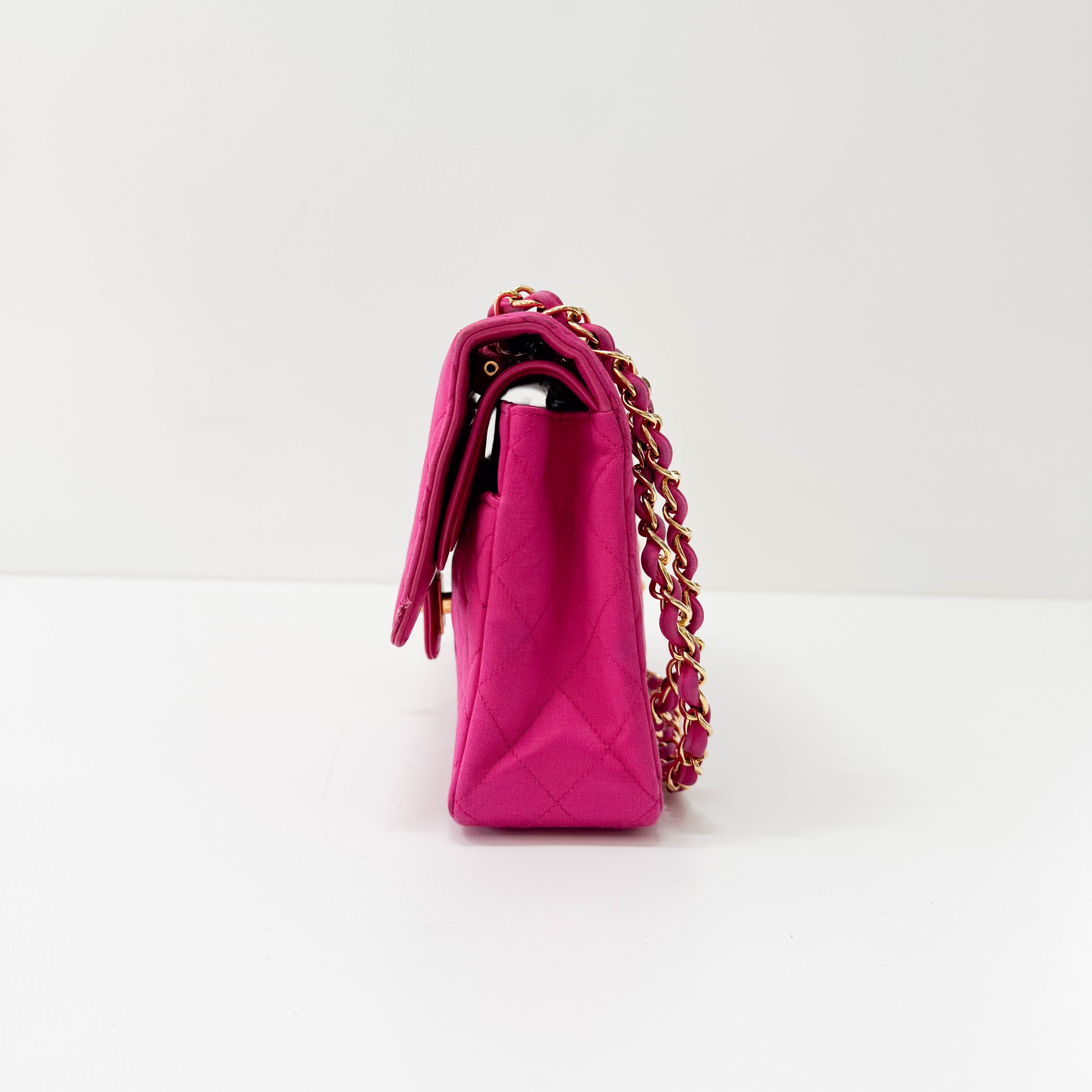 Timeless Classic Double Flap Pink Satin Chain Shoulder Bag