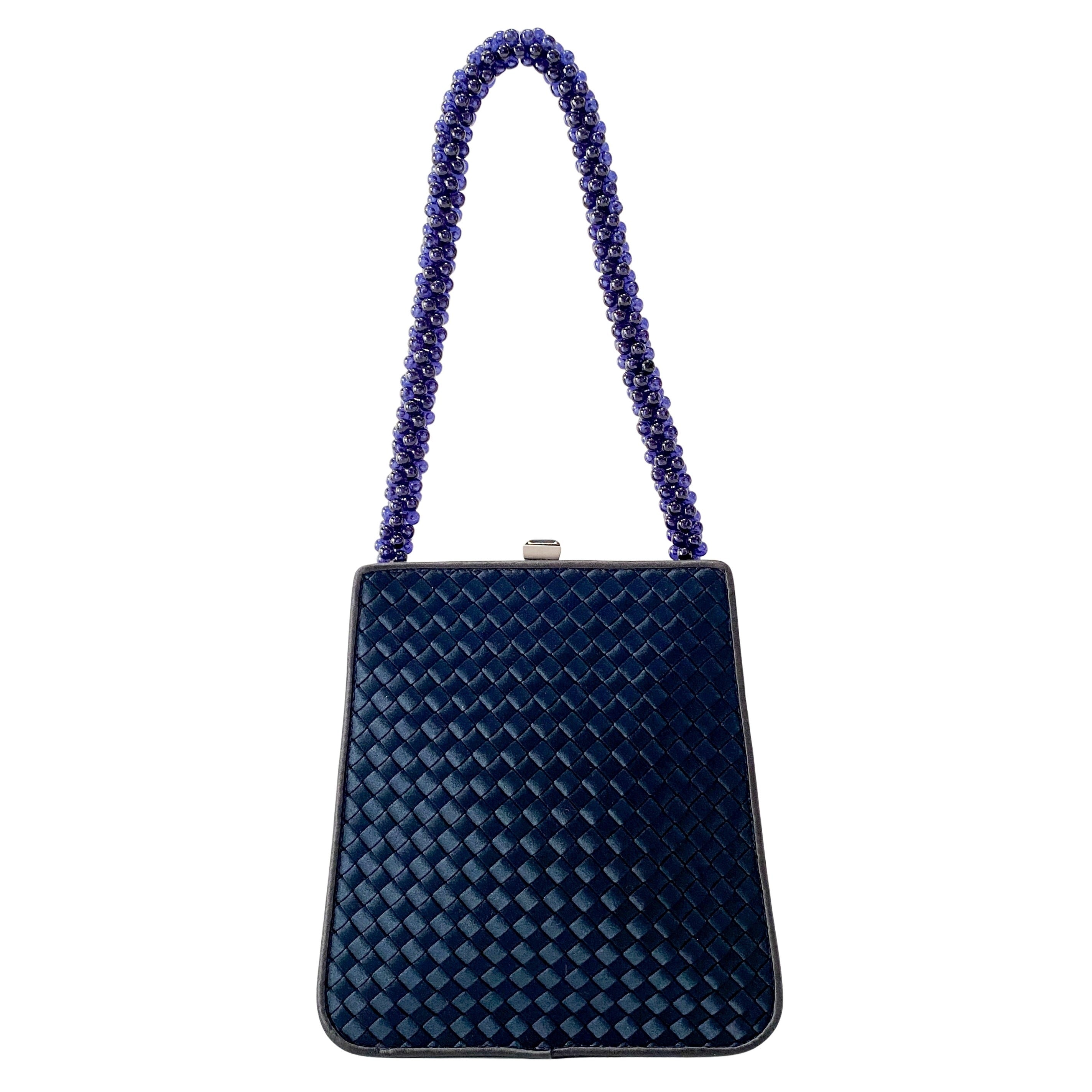 Petroleum Dark Navy Satin Intrecciato Beaded Handle