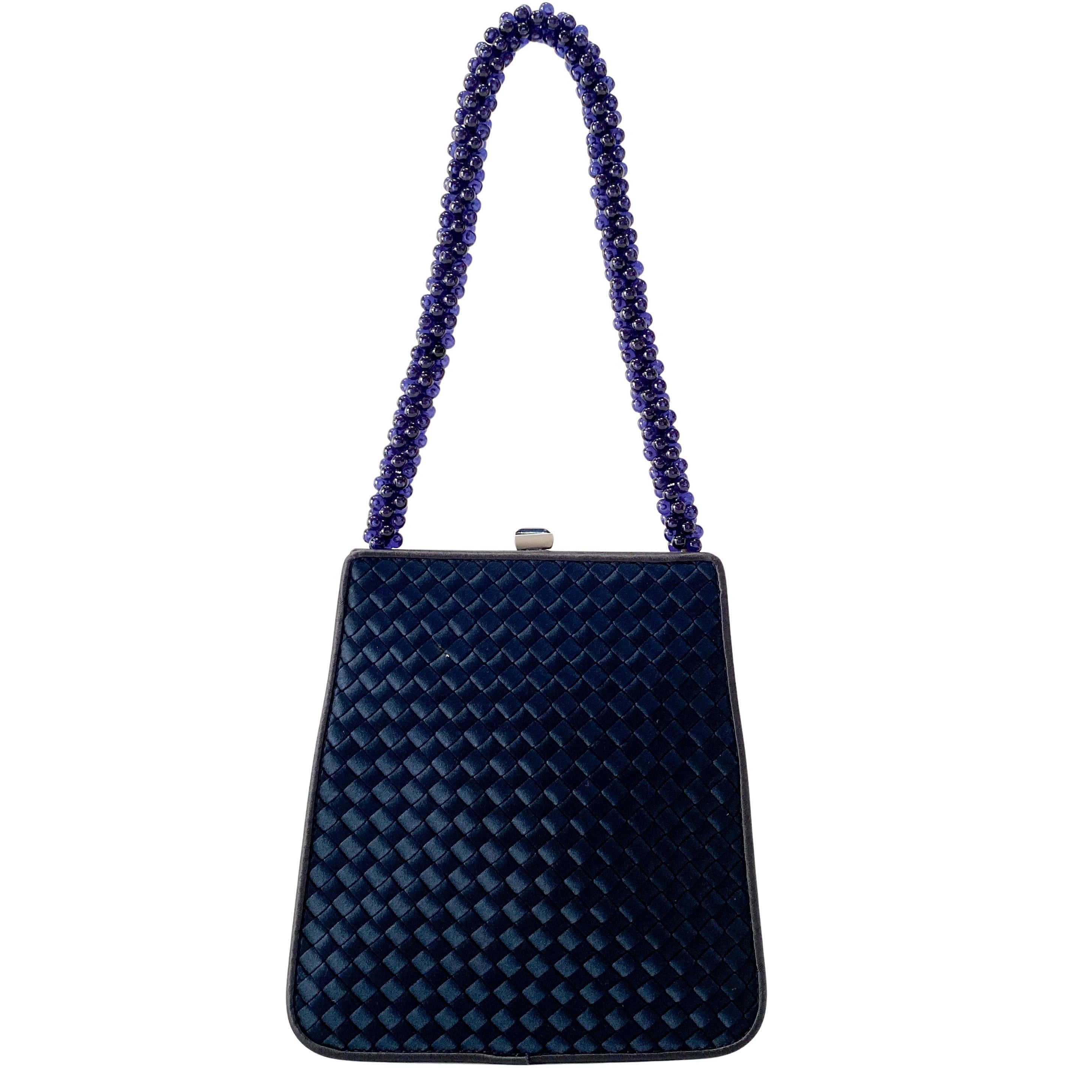 Petroleum Dark Navy Satin Intrecciato Beaded Handle