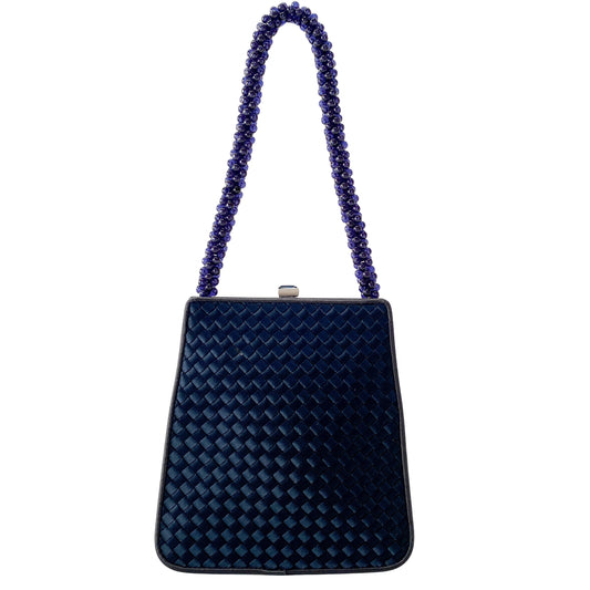 Petroleum Dark Navy Satin Intrecciato Beaded Handle